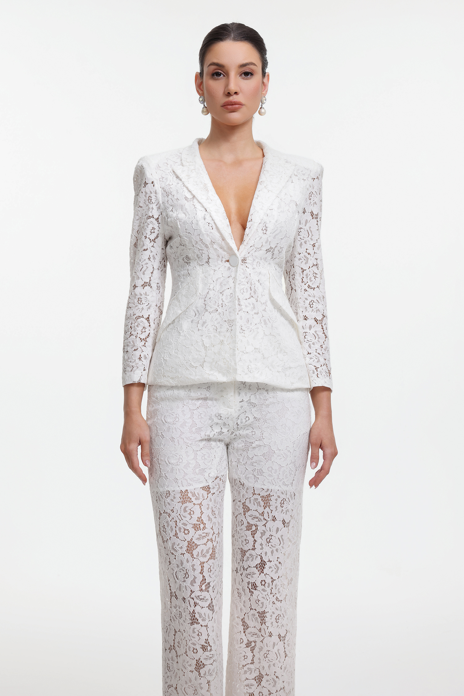 Yvette Romantic Tailored Long Sleeve Lace Blazer Two Piece Set