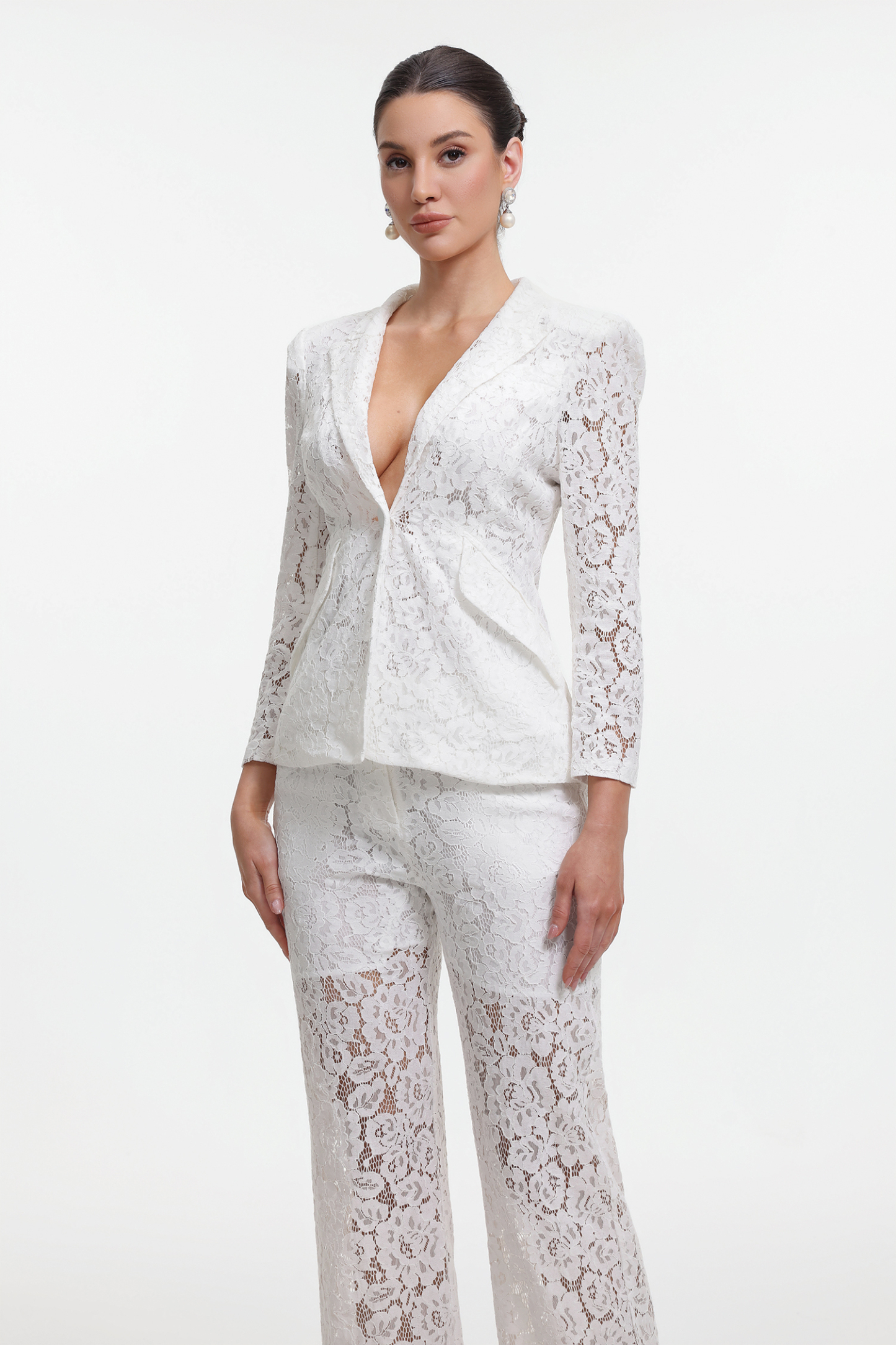 Yvette Romantic Tailored Long Sleeve Lace Blazer Two Piece Set
