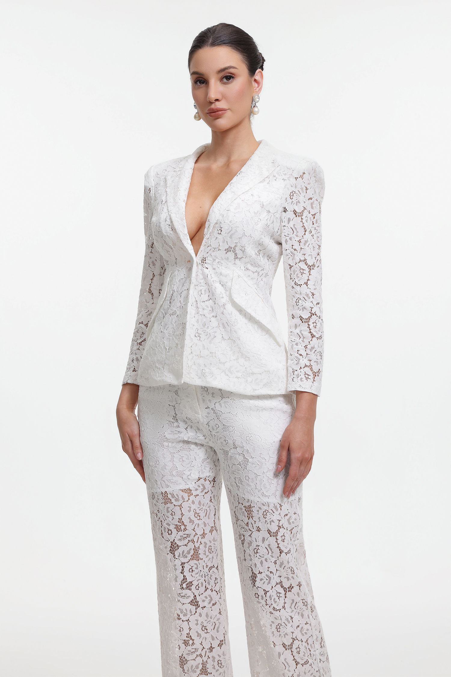 Yvette Romantic Tailored Long Sleeve Lace Blazer Two Piece Set