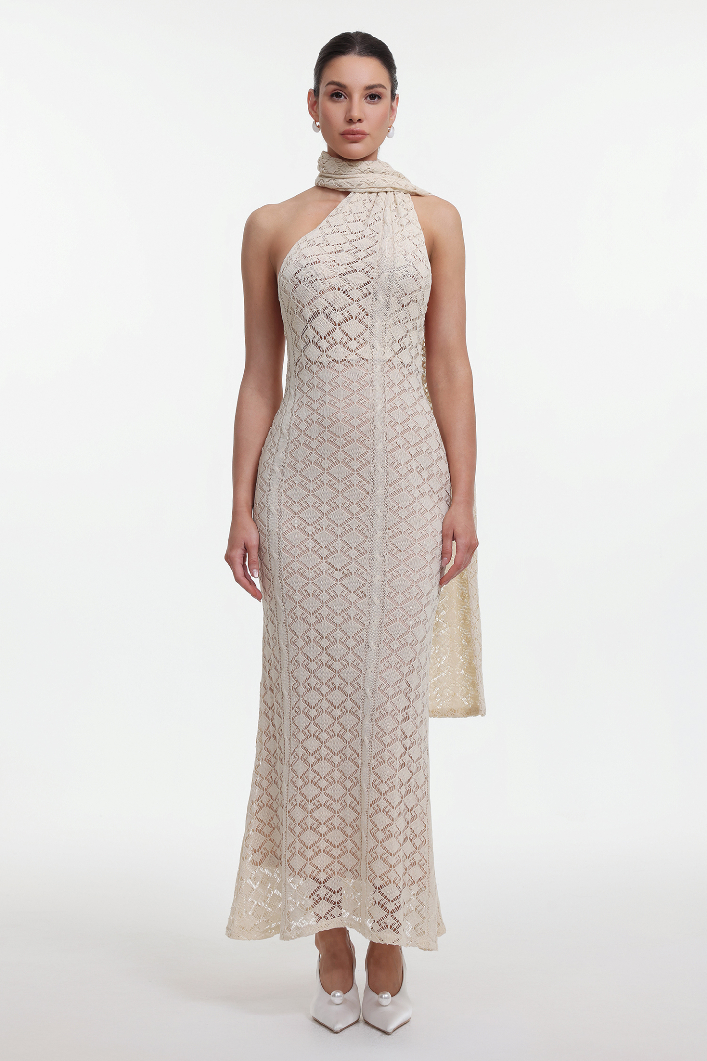 Marley Elegant Contour Wrap Beige Maxi Dress