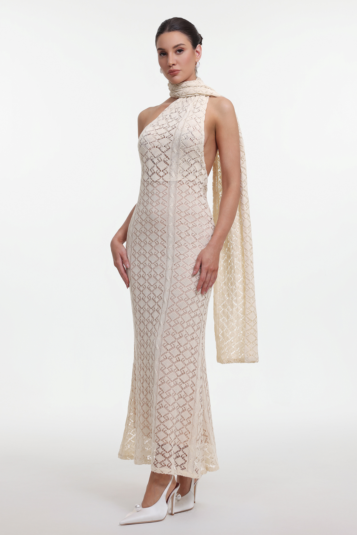 Marley Elegant Contour Wrap Beige Maxi Dress