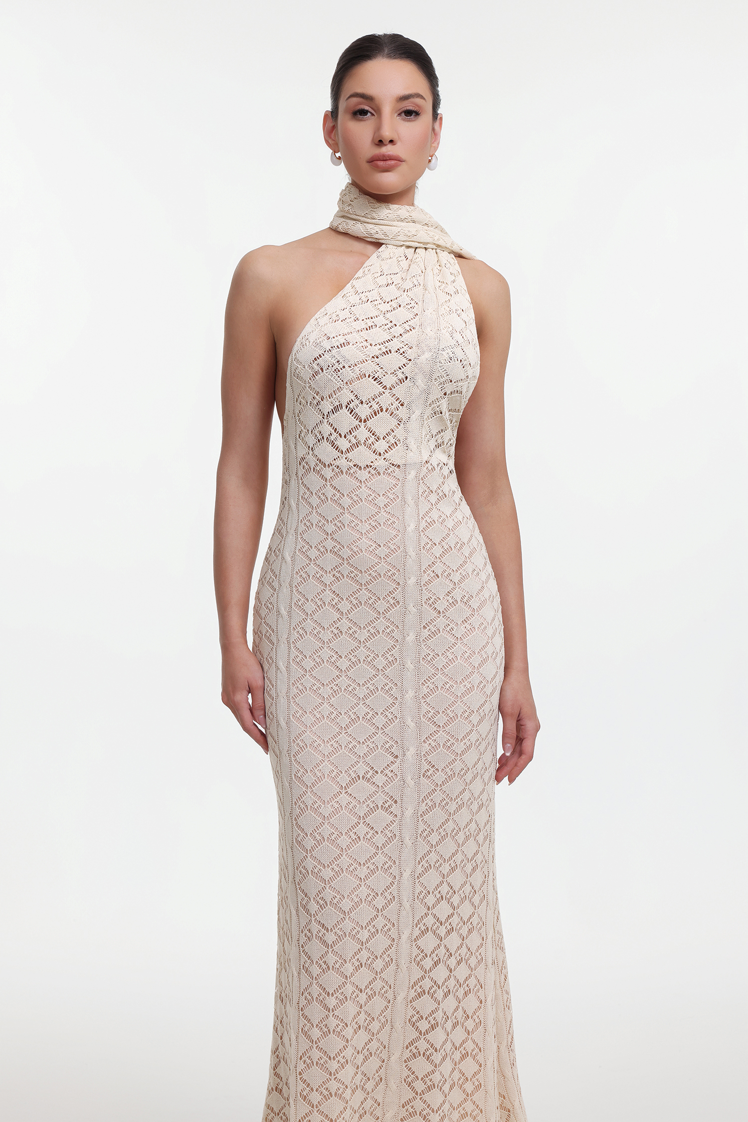 Marley Elegant Contour Wrap Beige Maxi Dress