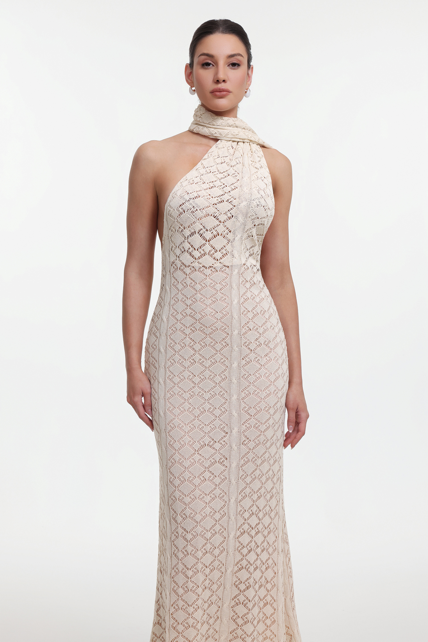 Marley Elegant Contour Wrap Beige Maxi Dress