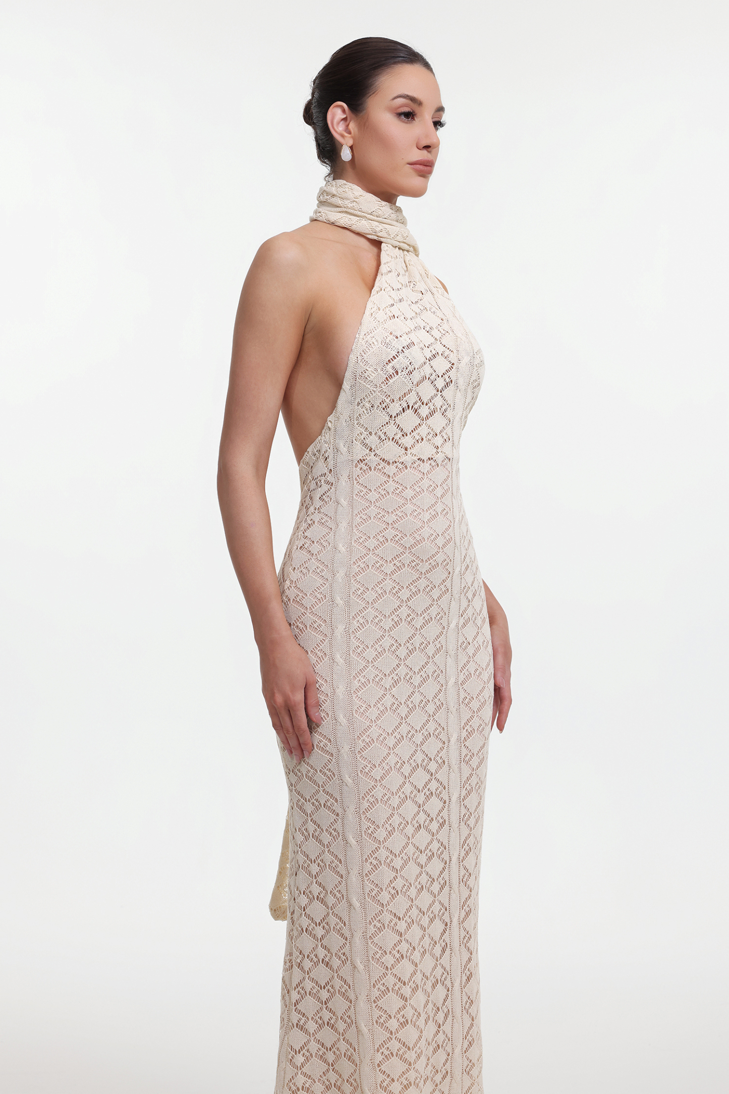 Marley Elegant Contour Wrap Beige Maxi Dress