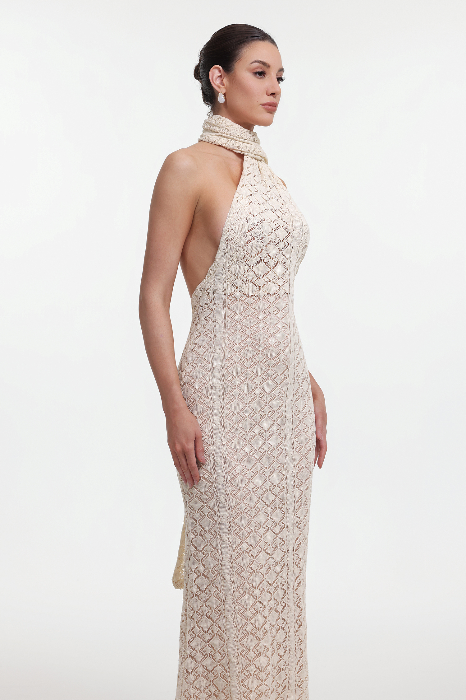 Marley Elegant Contour Wrap Beige Maxi Dress