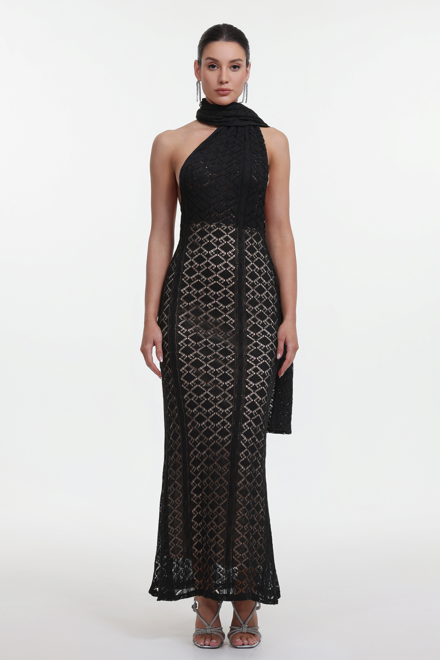 Marley Elegant Contour Wrap Black Maxi Dress