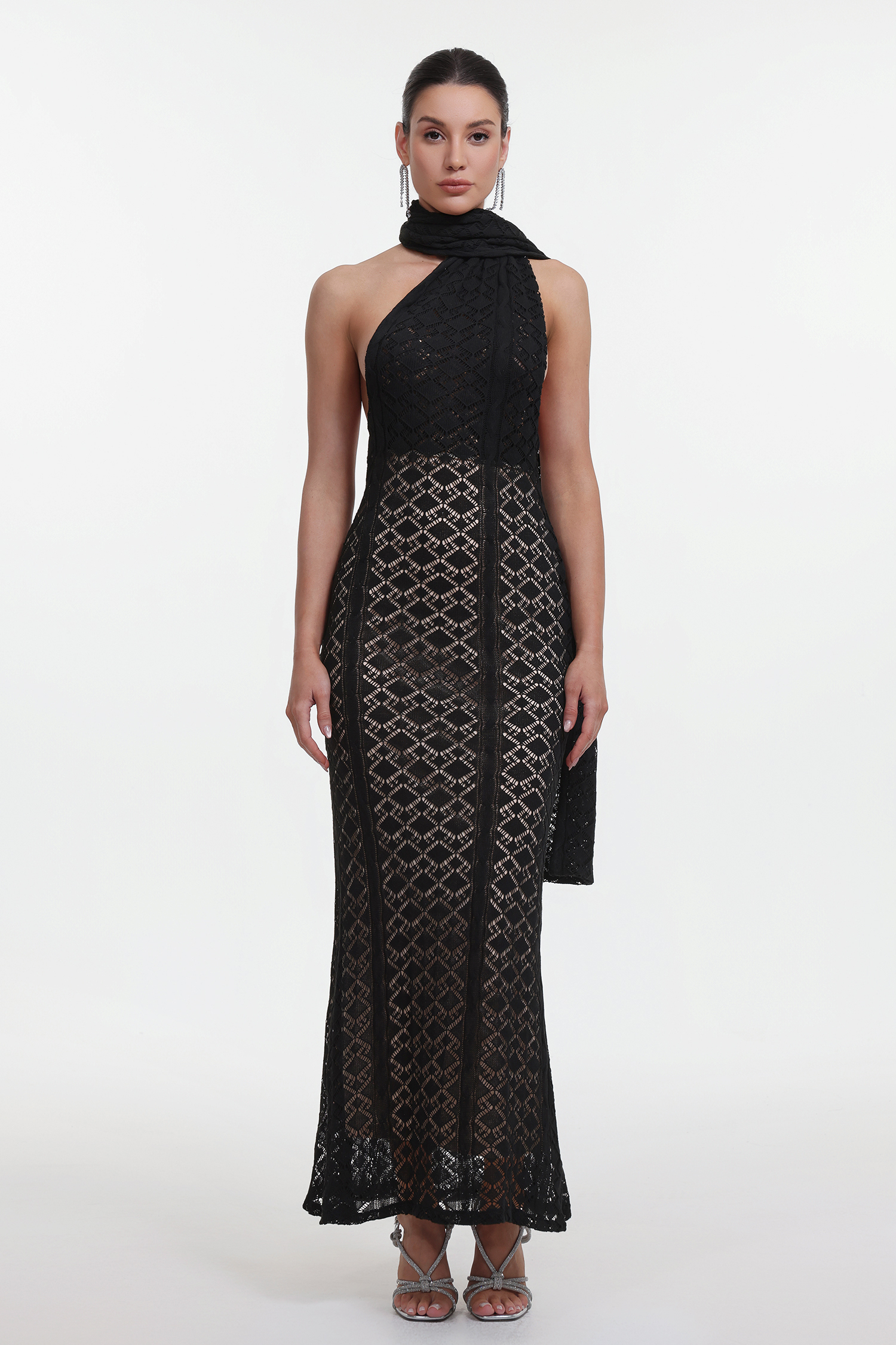 Marley Elegant Contour Wrap Black Maxi Dress