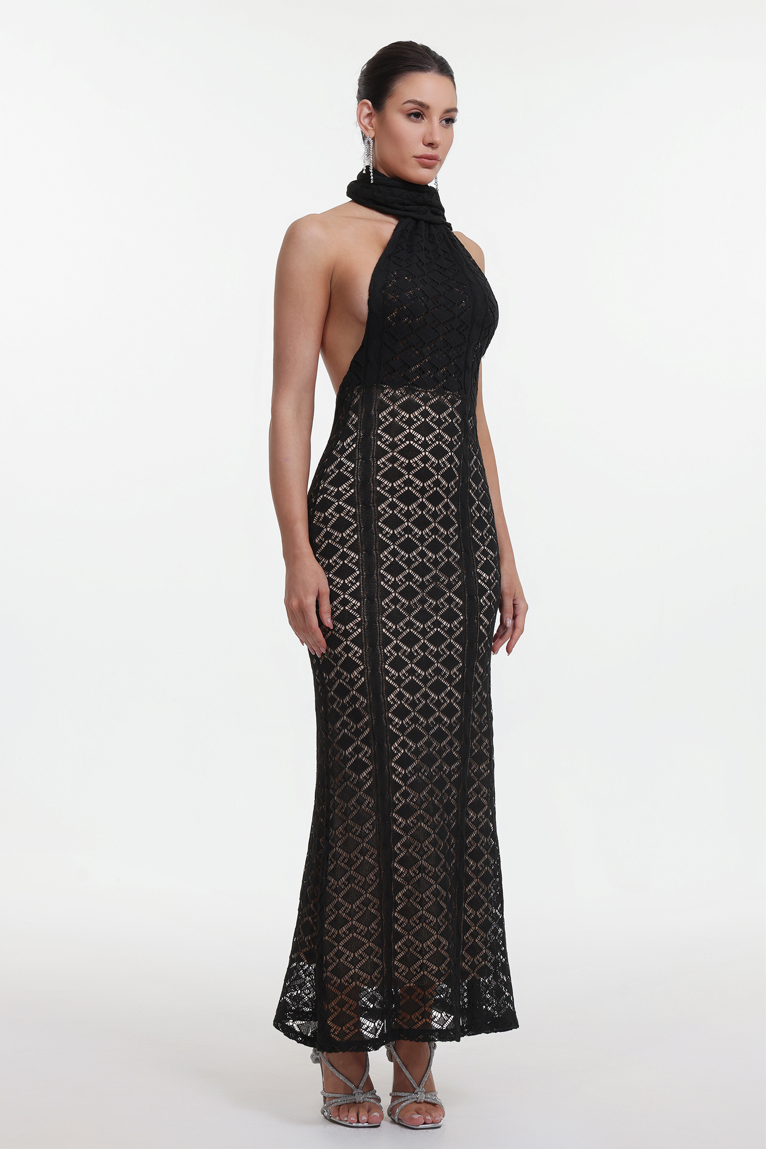 Marley Elegant Contour Wrap Black Maxi Dress