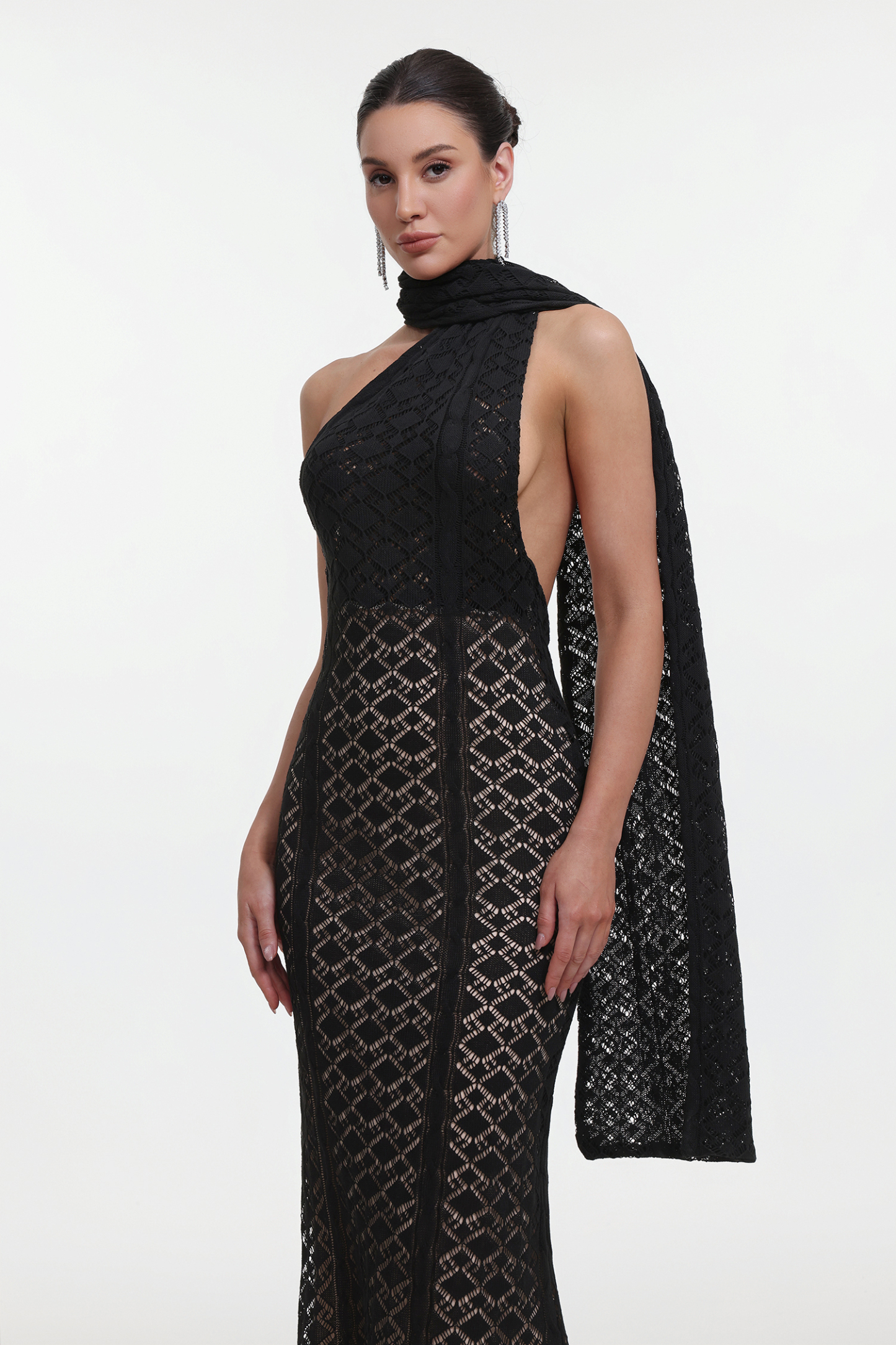 Marley Elegant Contour Wrap Black Maxi Dress