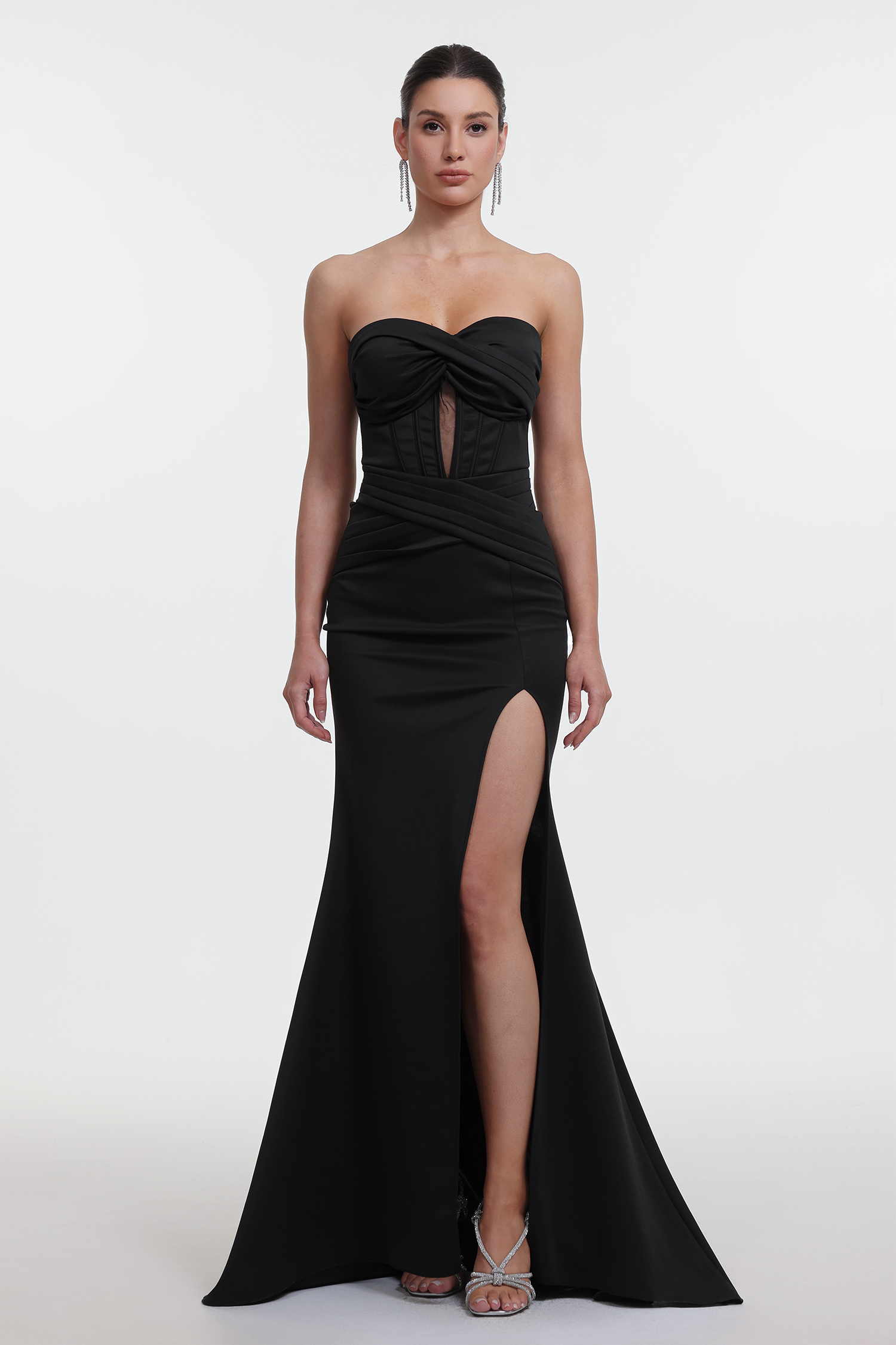 Lumo Elegant Contour Strapless Corset Satin Maxi Dress