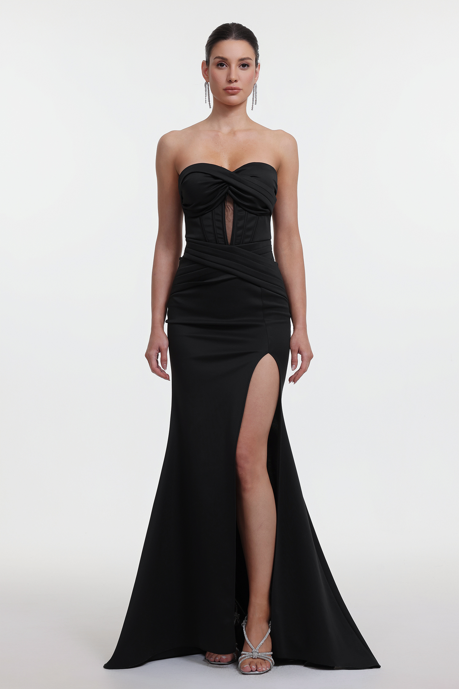 Lumo Elegant Contour Strapless Corset Satin Maxi Dress