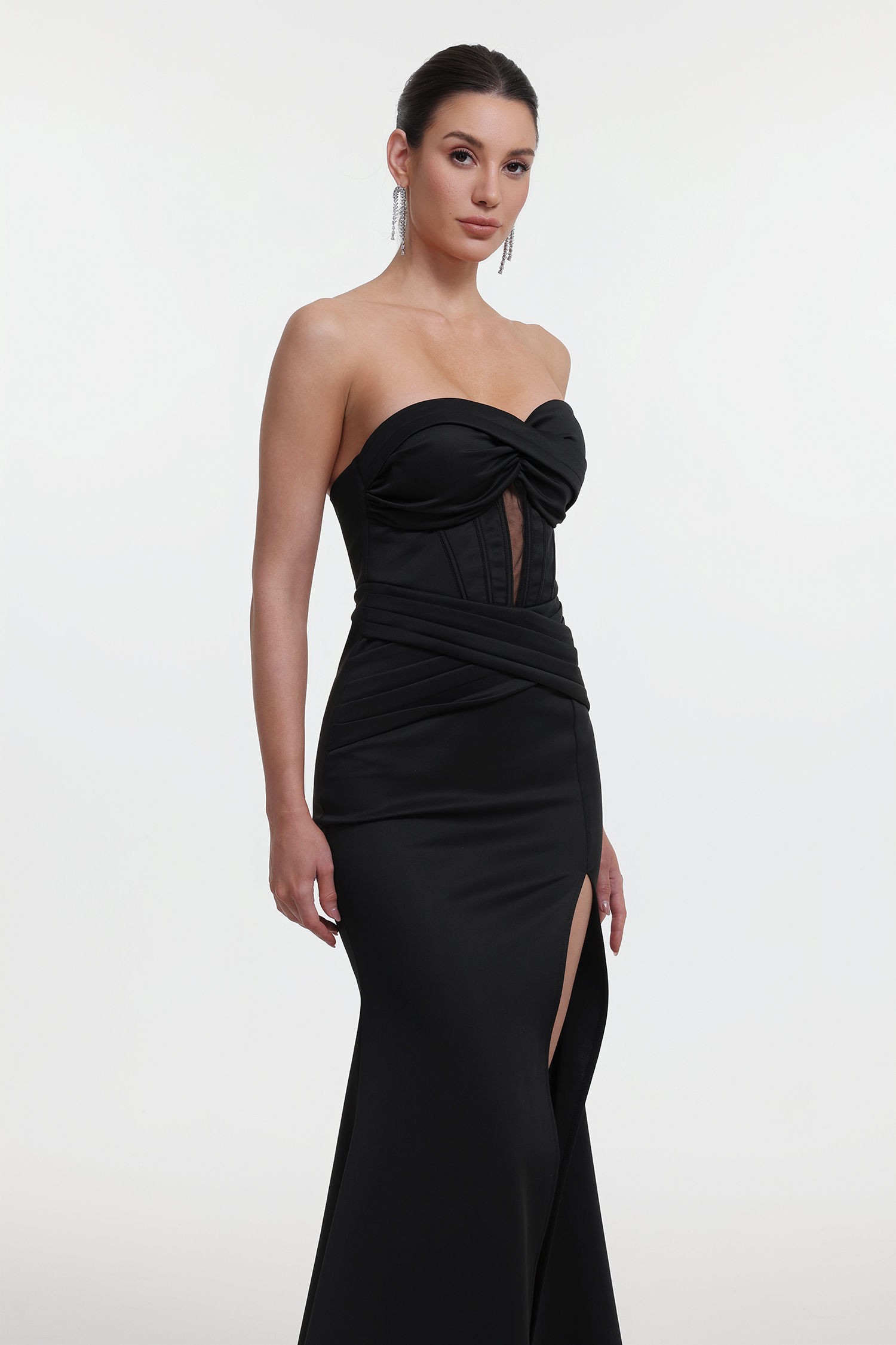 Lumo Elegant Contour Strapless Corset Satin Maxi Dress