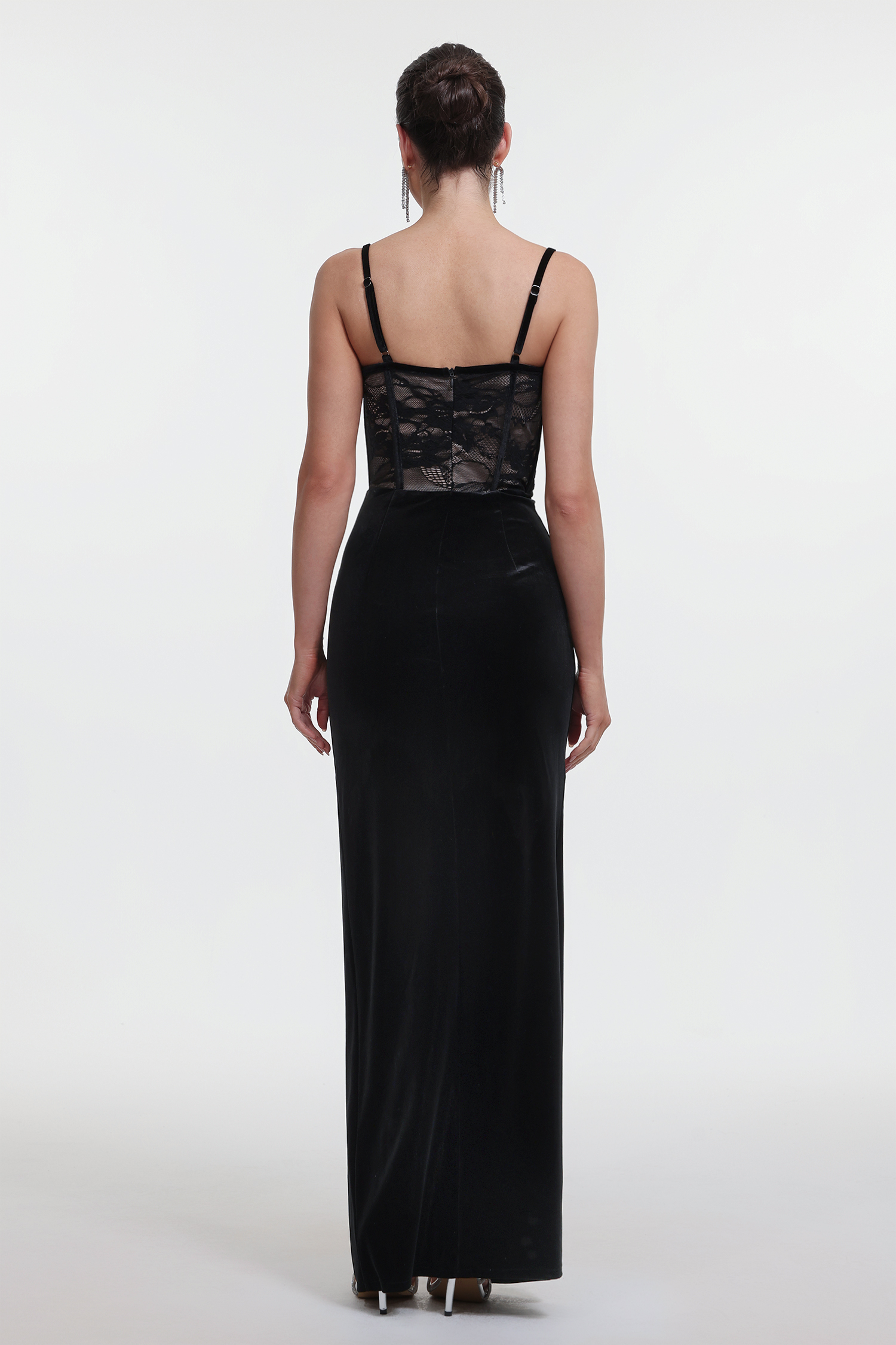 Rosalind Chic Contour Lace Corset High Slit Velvet Maxi Dress