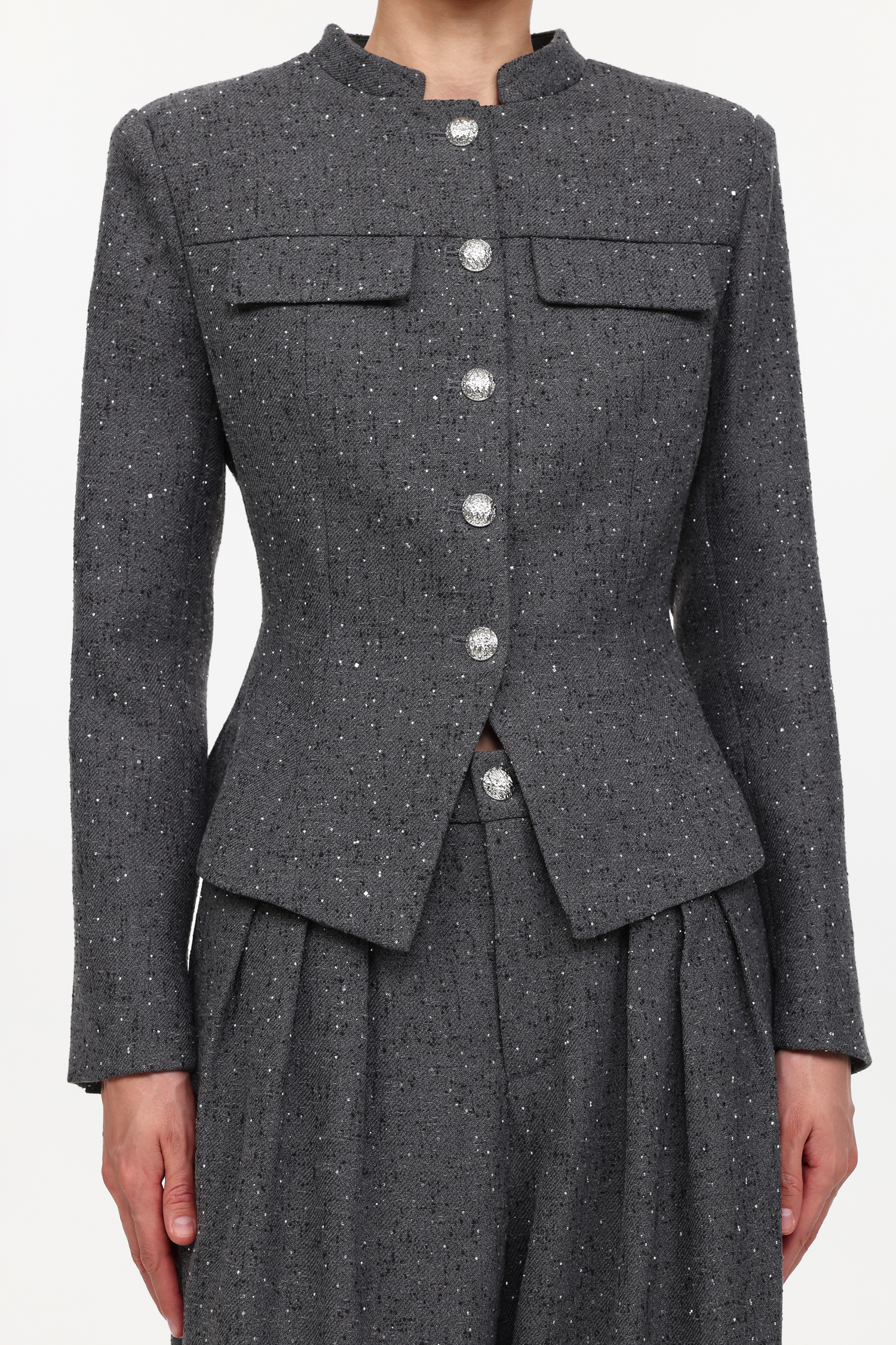 Jye Classic Tailored Long Sleeve Rhinestone Woven Blazer And Pants Two-Piece Set