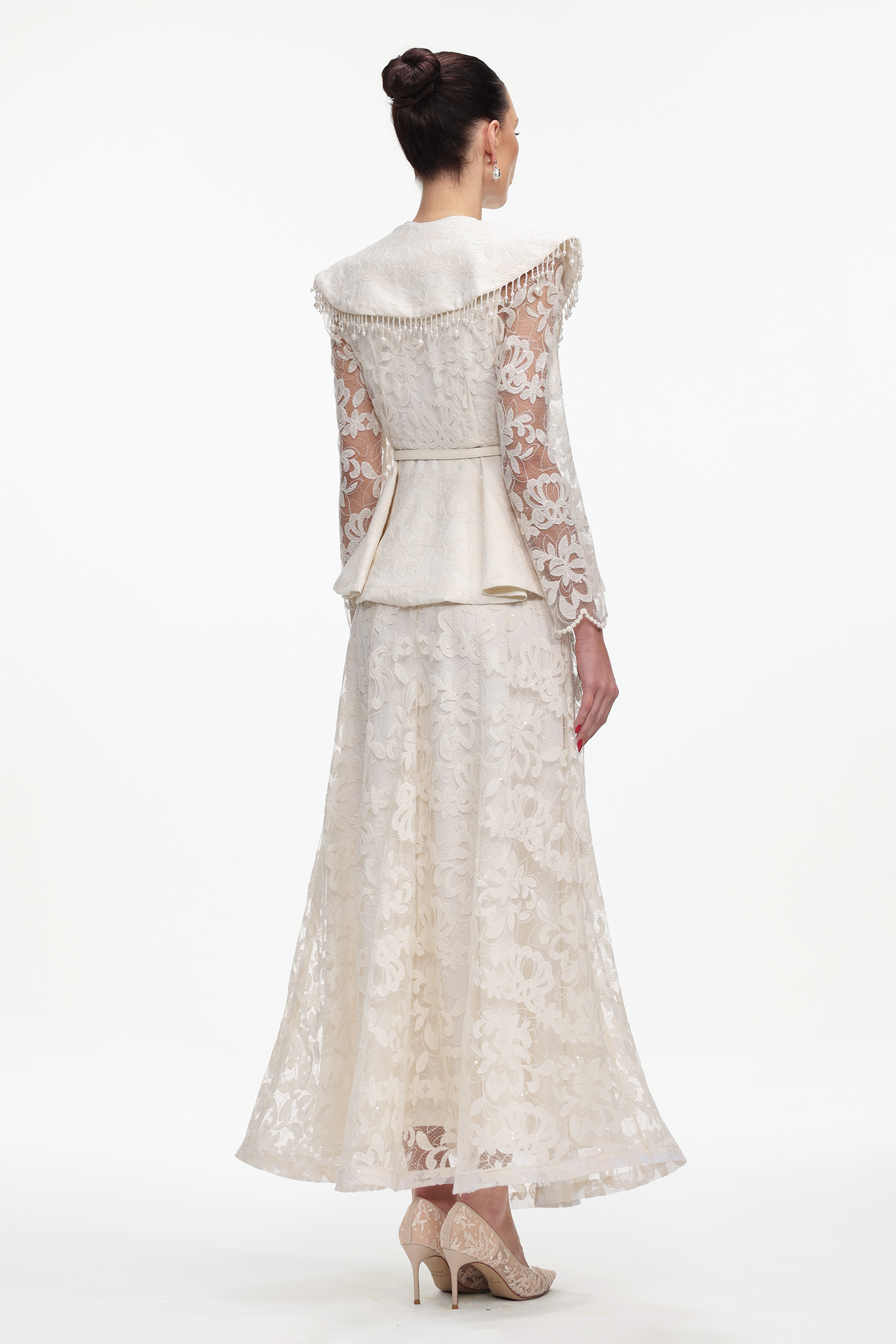 Marcia Romantic Tailored Long Sleeve Lace Top and Skirt Set