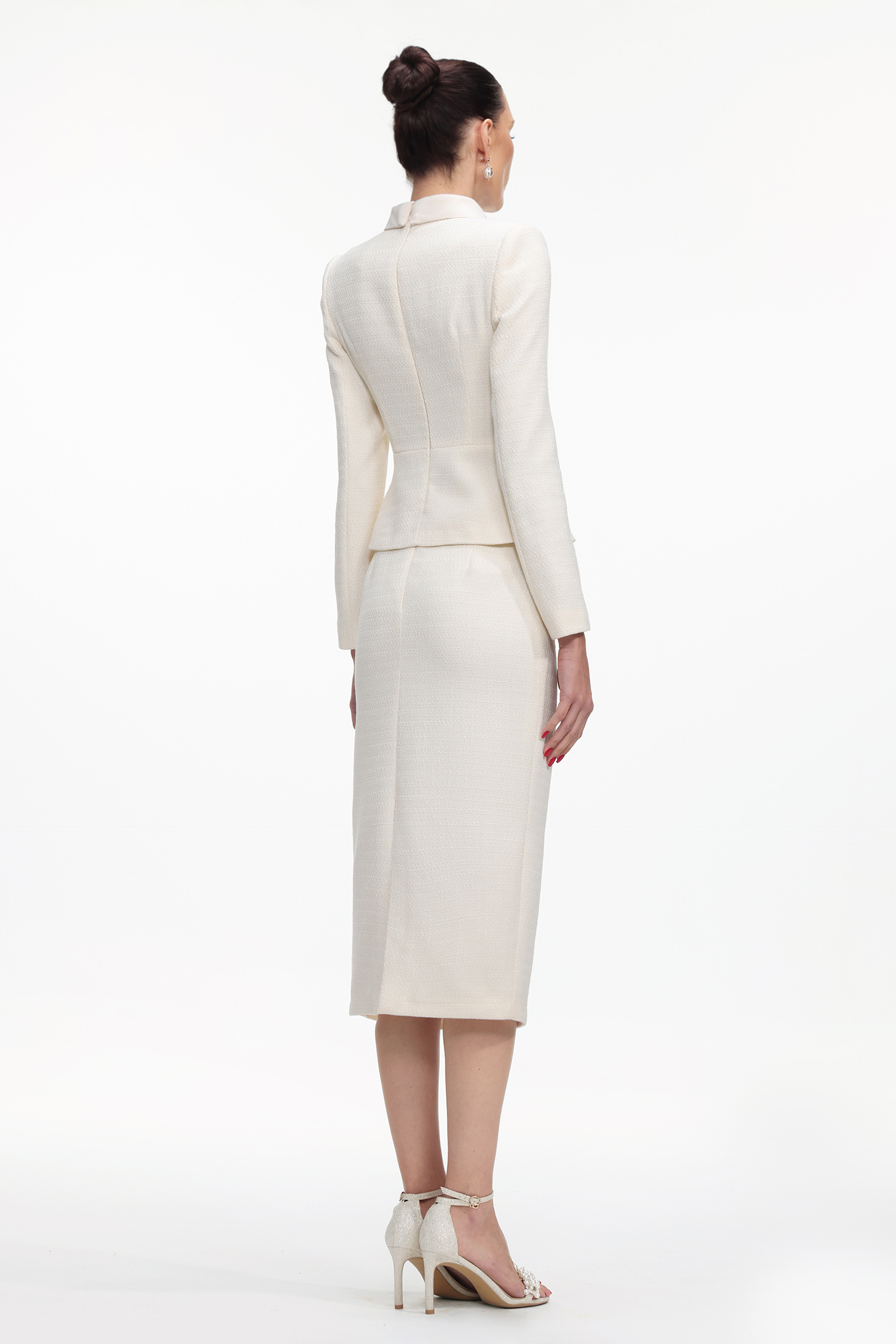 Qerly Elegant Tailored Long Sleeve Tweed Jacket and Skirt Set