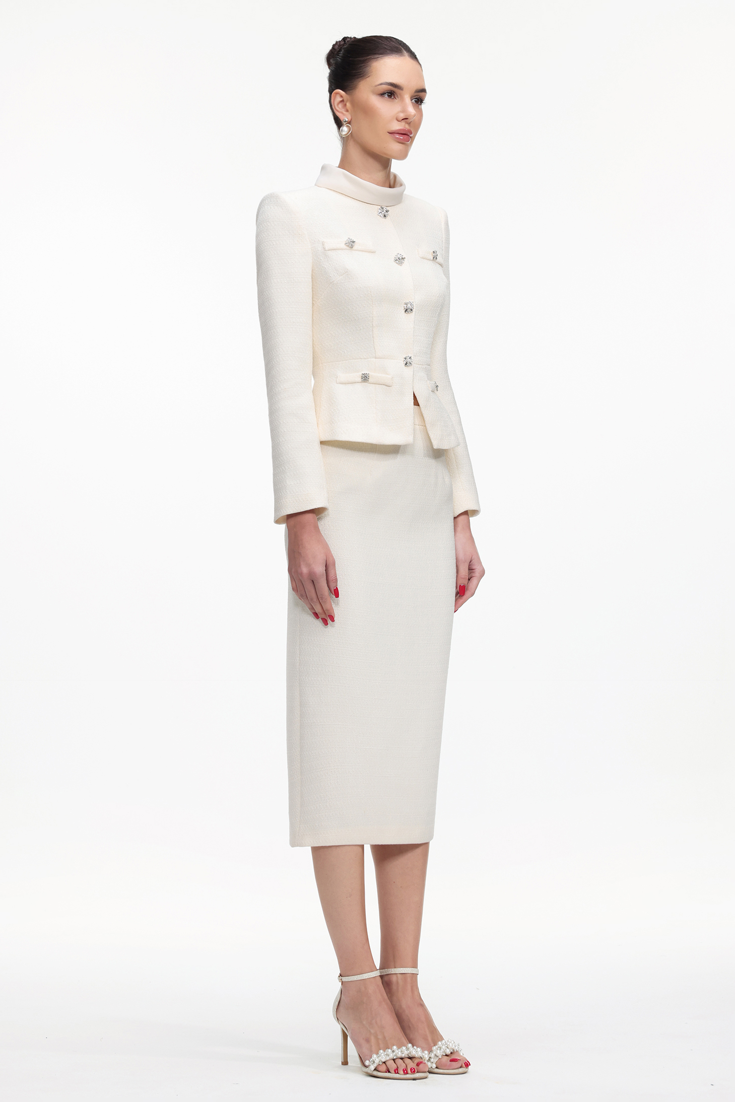 Qerly Elegant Tailored Long Sleeve Tweed Jacket and Skirt Set
