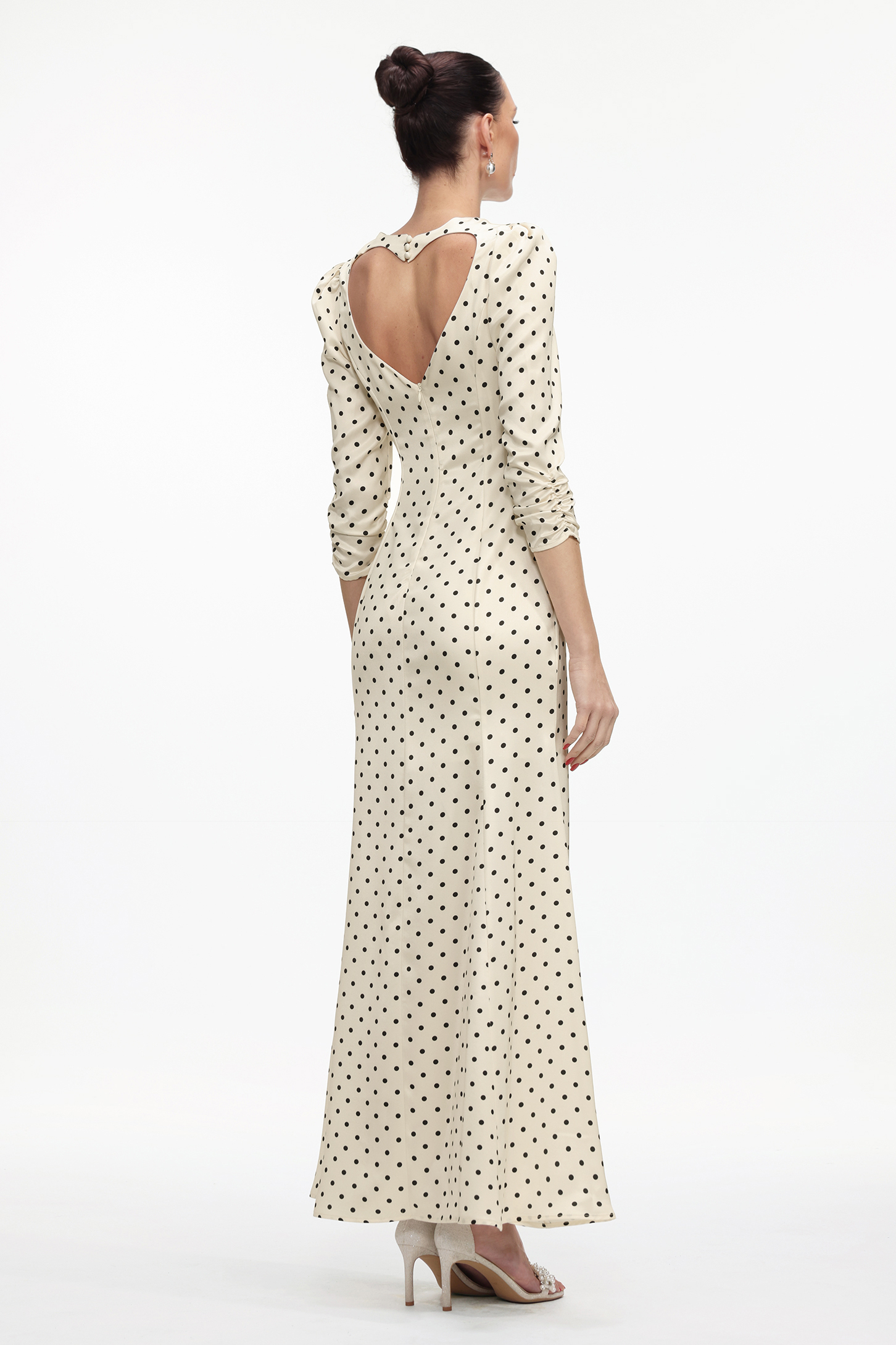 Vanina Romantic Tailored Long Sleeve Polka Dot Maxi Dress