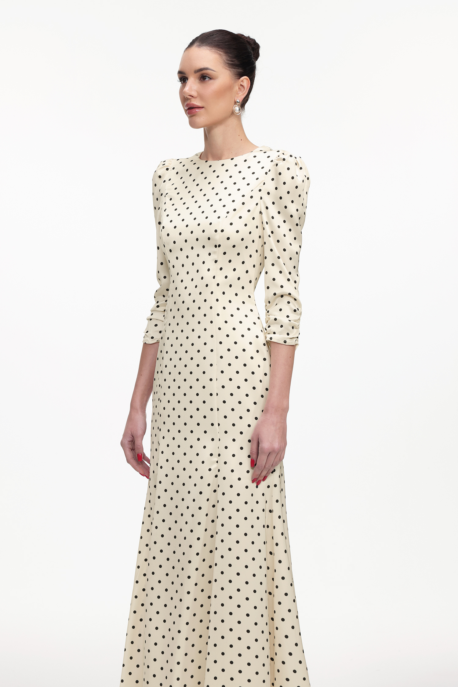 Vanina Romantic Tailored Long Sleeve Polka Dot Maxi Dress