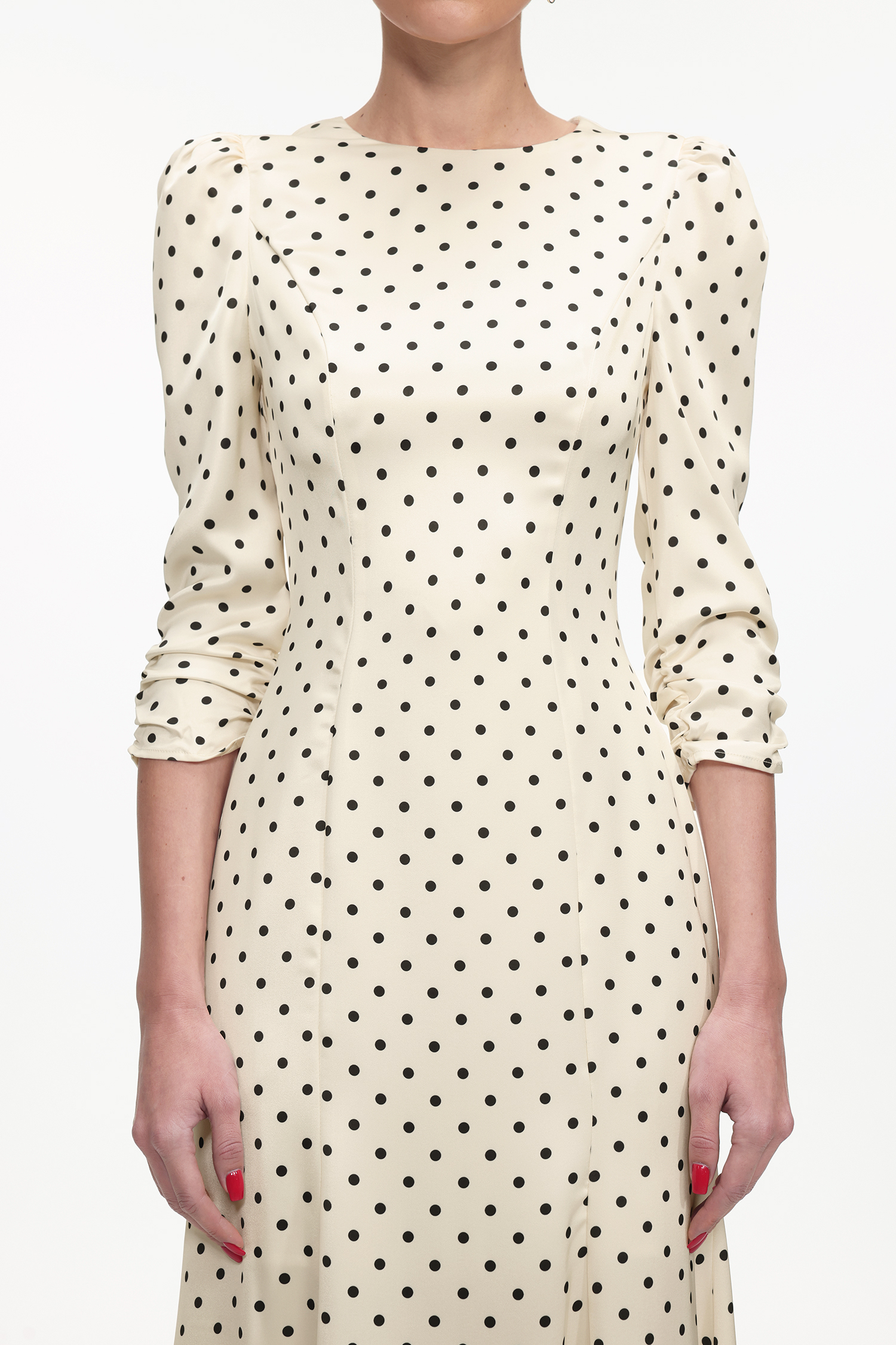 Vanina Romantic Tailored Long Sleeve Polka Dot Maxi Dress