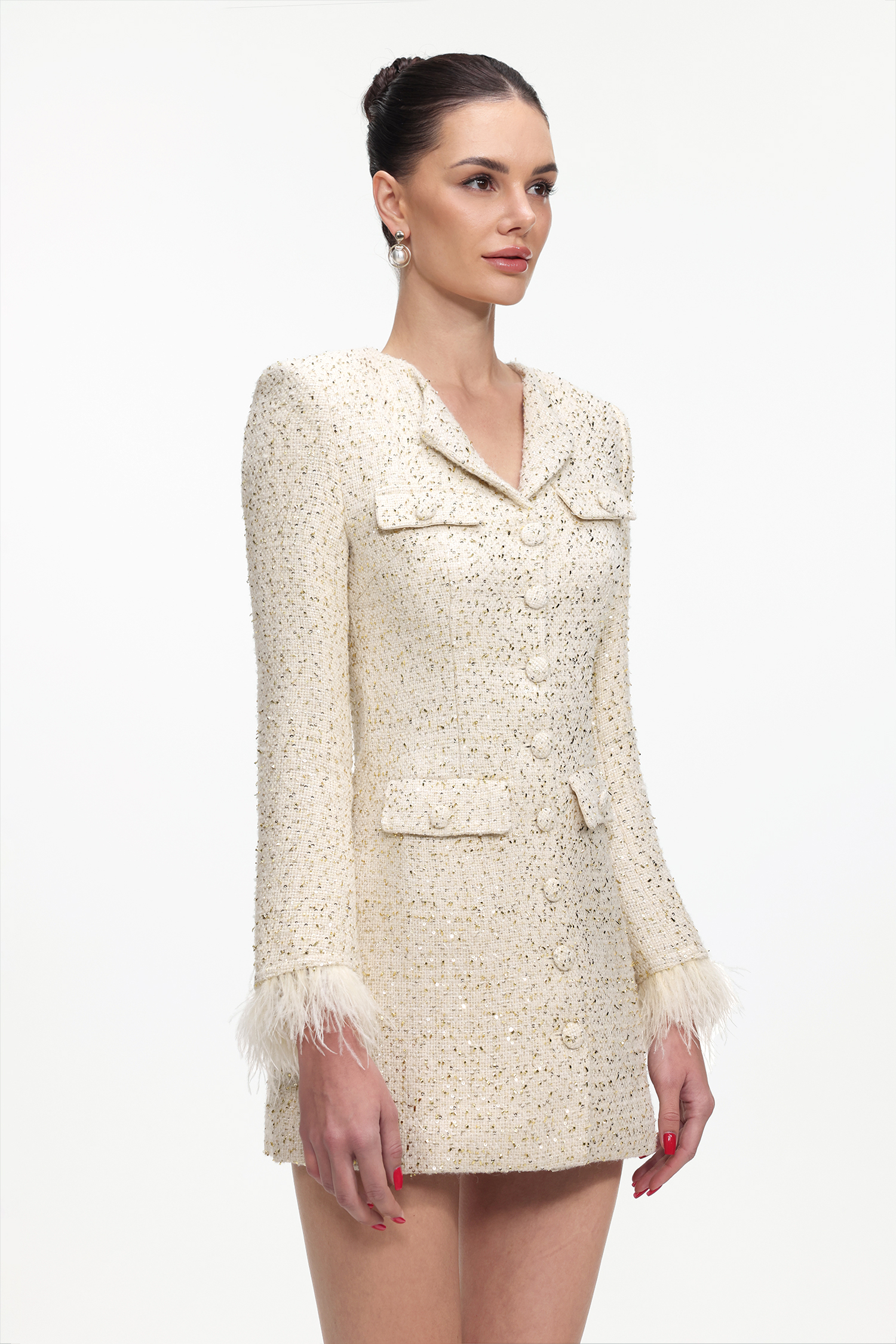 Zaria Romantic Tailored Long Sleeve Tweed Blazer Dress
