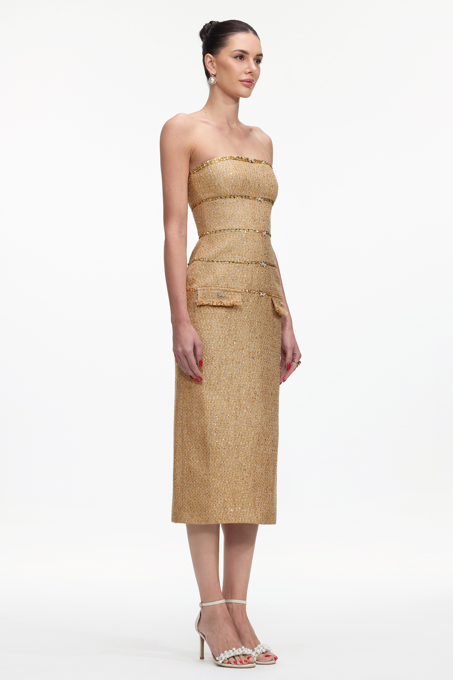Tenley Elegant Tailored Strapless Tweed Maxi Dress