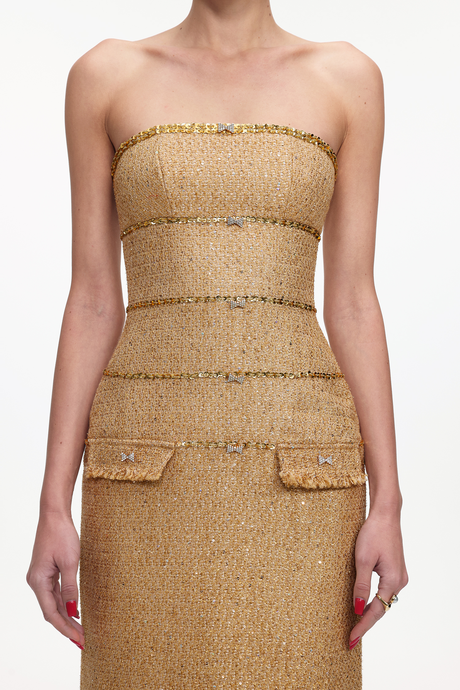 Tenley Elegant Tailored Strapless Tweed Maxi Dress – Bellabarnett