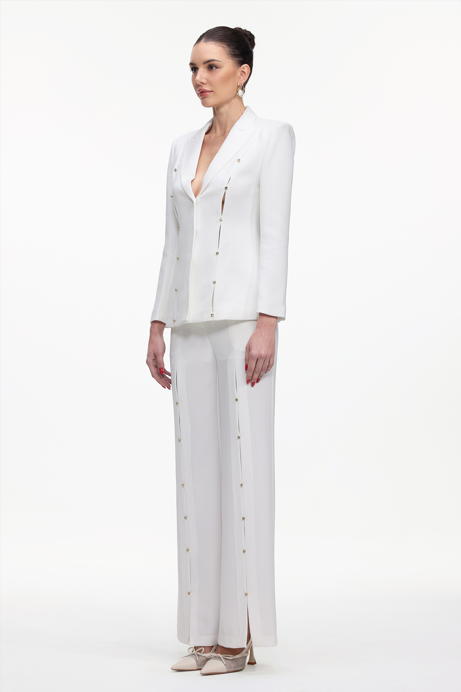 Molia Chic Tailored Long Sleeve Rhinestone Blazer and Pants Set