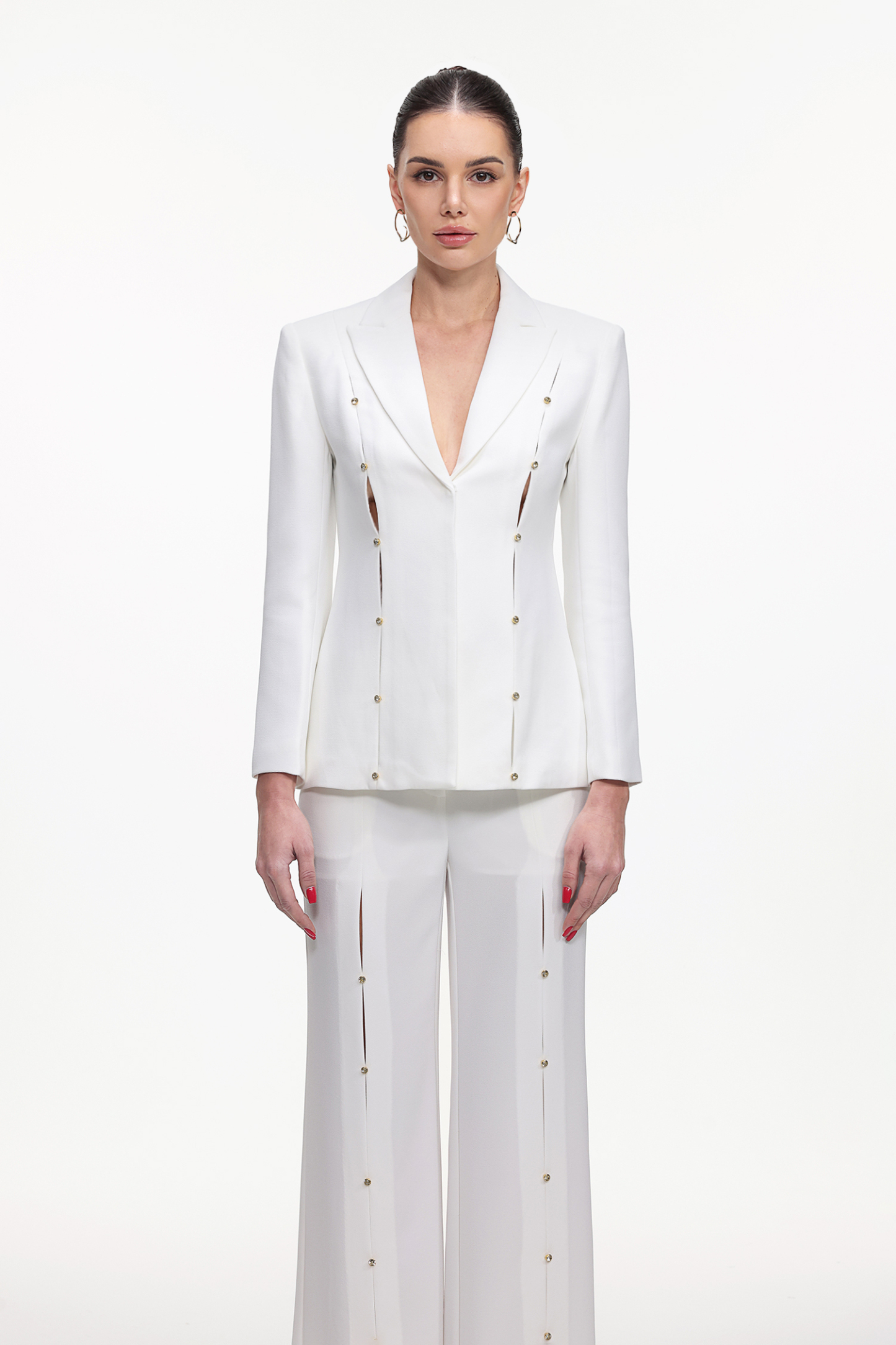 Molia Chic Tailored Long Sleeve Rhinestone Blazer and Pants Set