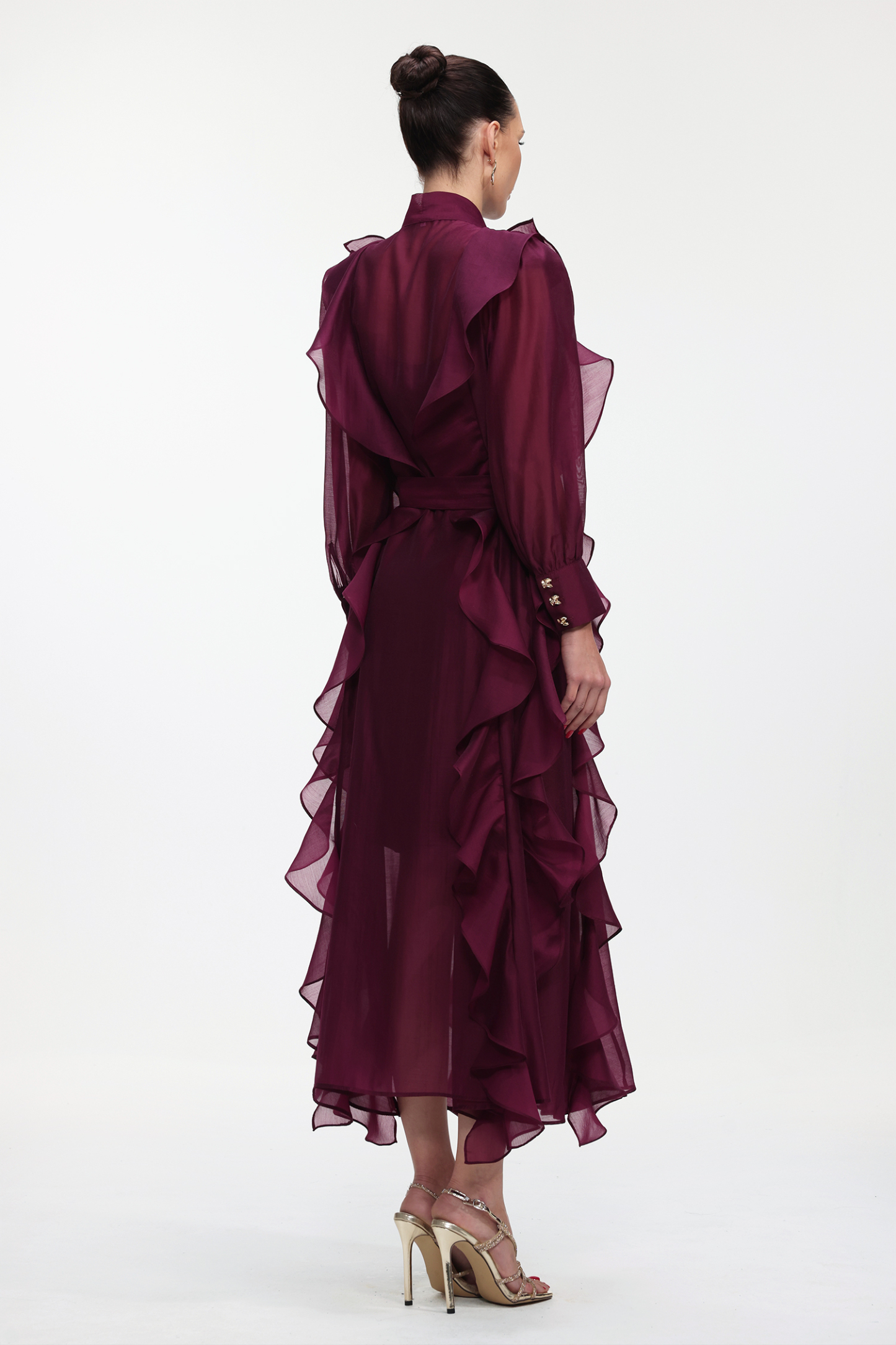 Kyra Elegant Flowy Long Sleeve Ruffle Maxi Dress