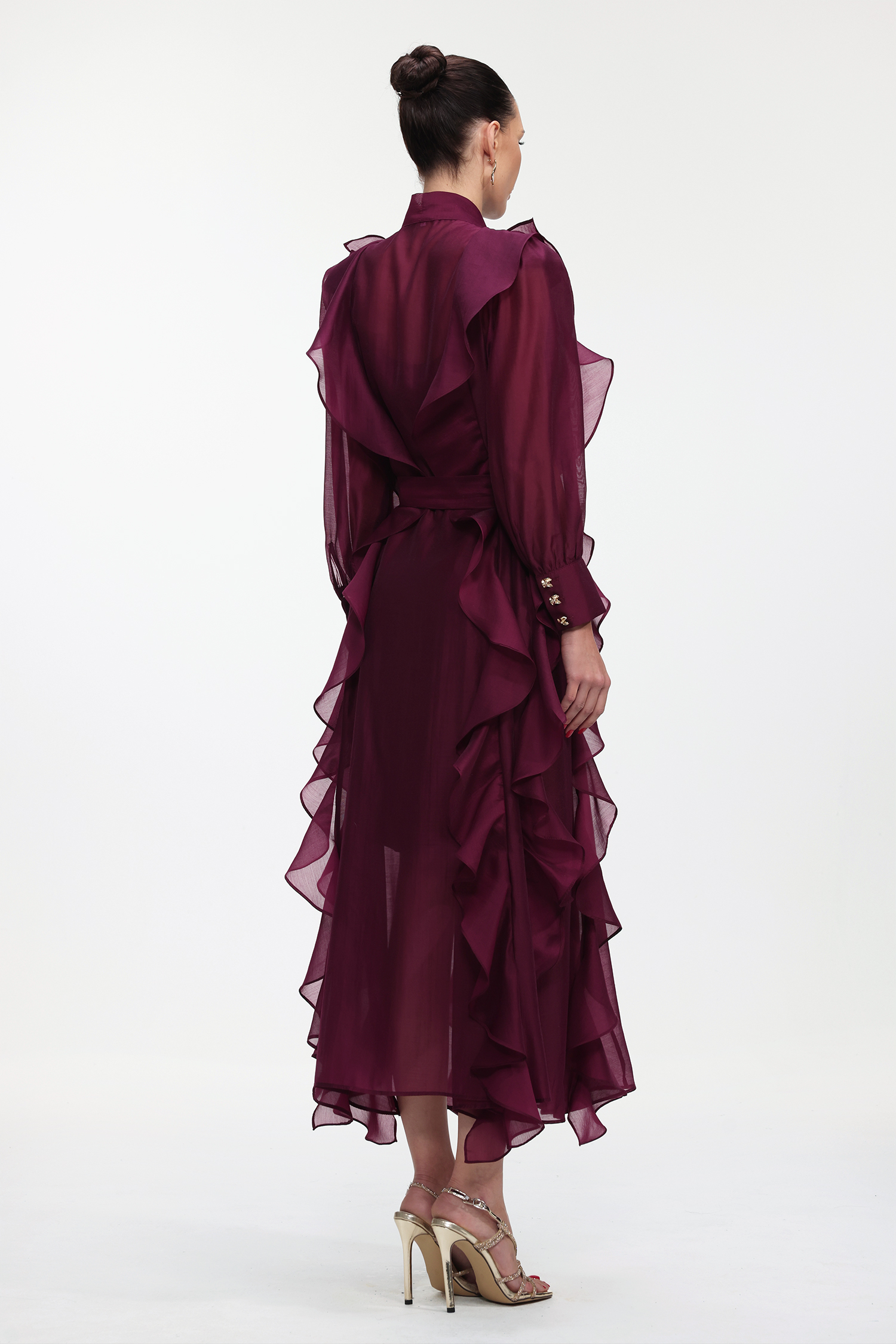 Kyra Elegant Flowy Long Sleeve Ruffle Maxi Dress