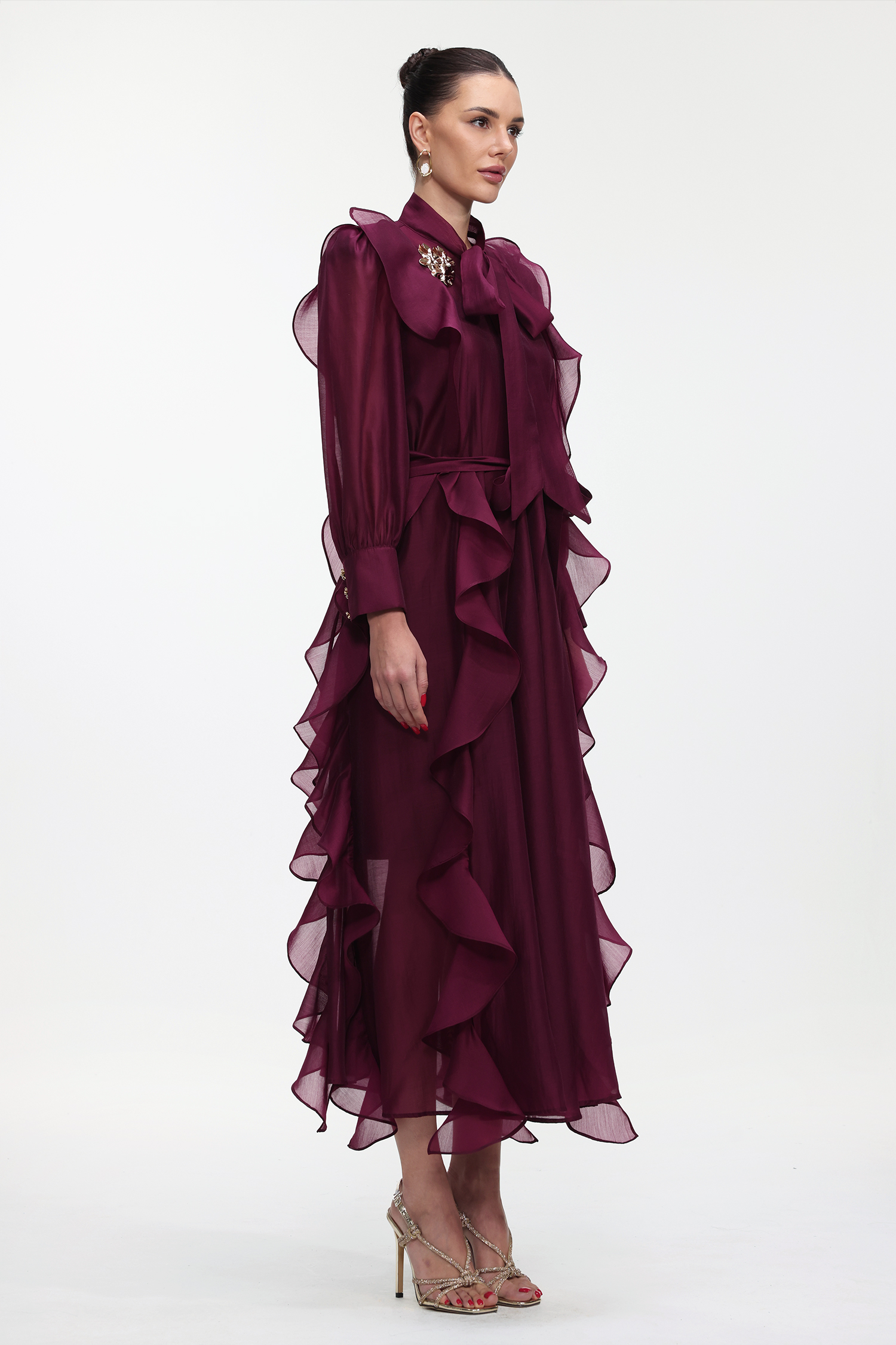 Kyra Elegant Flowy Long Sleeve Ruffle Maxi Dress