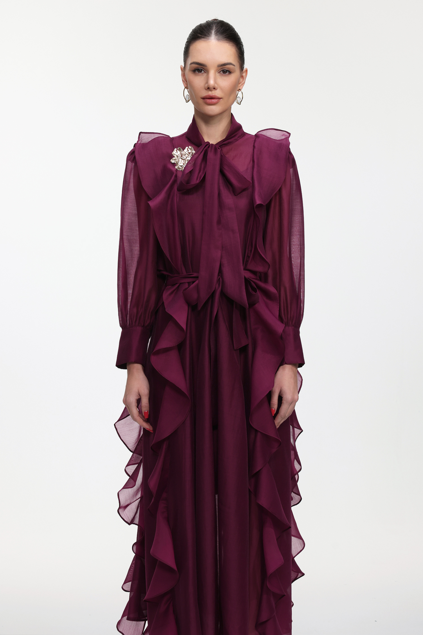 Kyra Elegant Flowy Long Sleeve Ruffle Maxi Dress