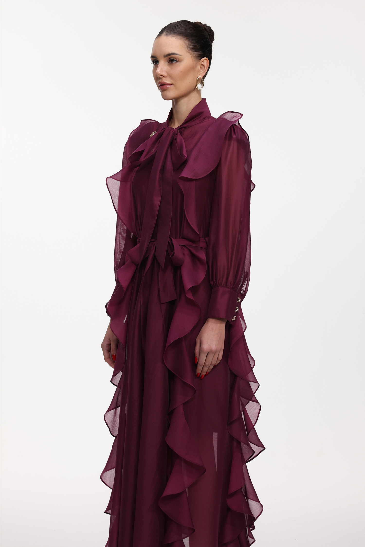 Kyra Elegant Flowy Long Sleeve Ruffle Maxi Dress