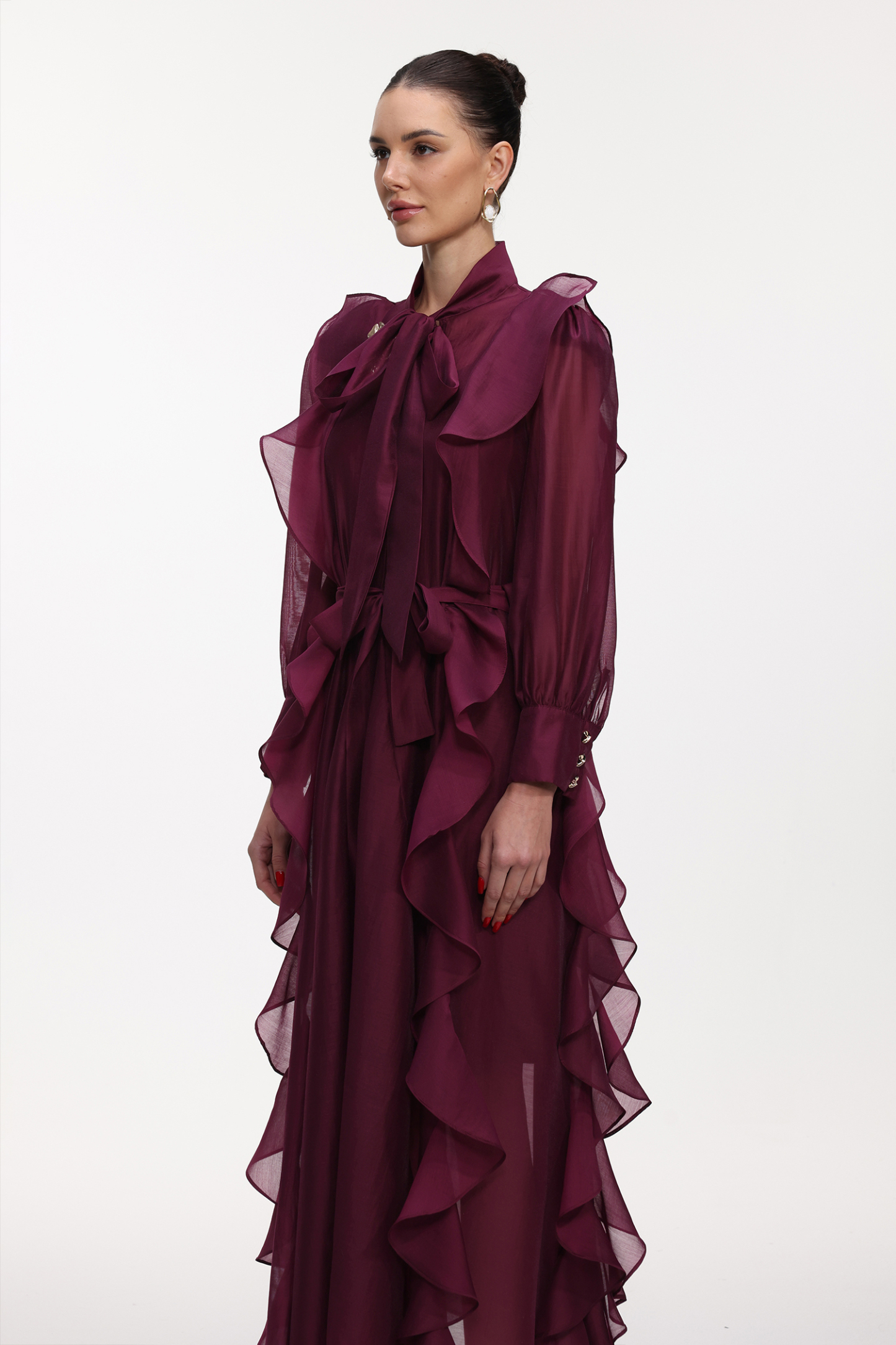 Kyra Elegant Flowy Long Sleeve Ruffle Maxi Dress