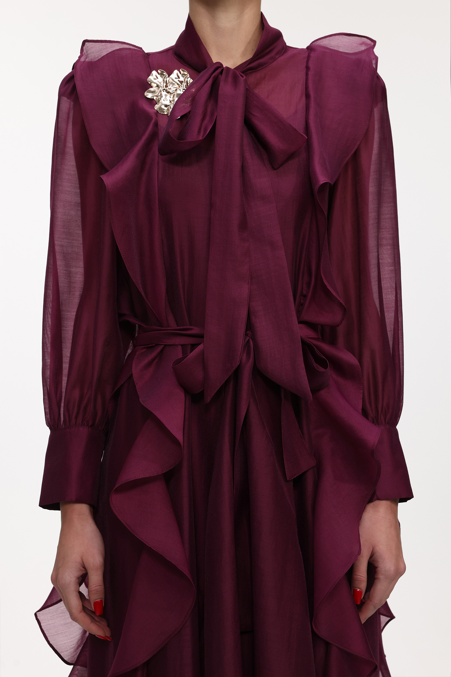 Kyra Elegant Flowy Long Sleeve Ruffle Maxi Dress