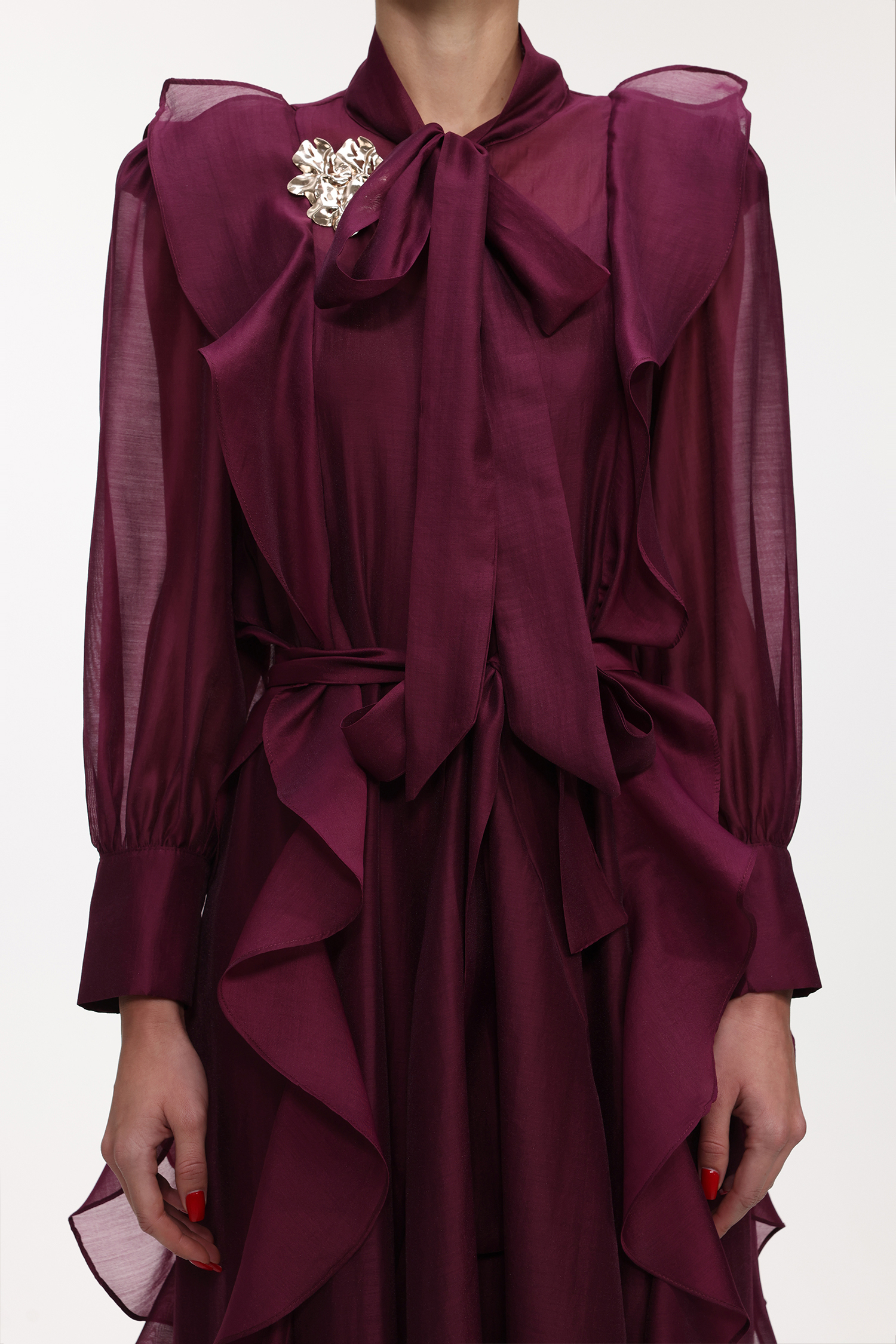 Kyra Elegant Flowy Long Sleeve Ruffle Maxi Dress