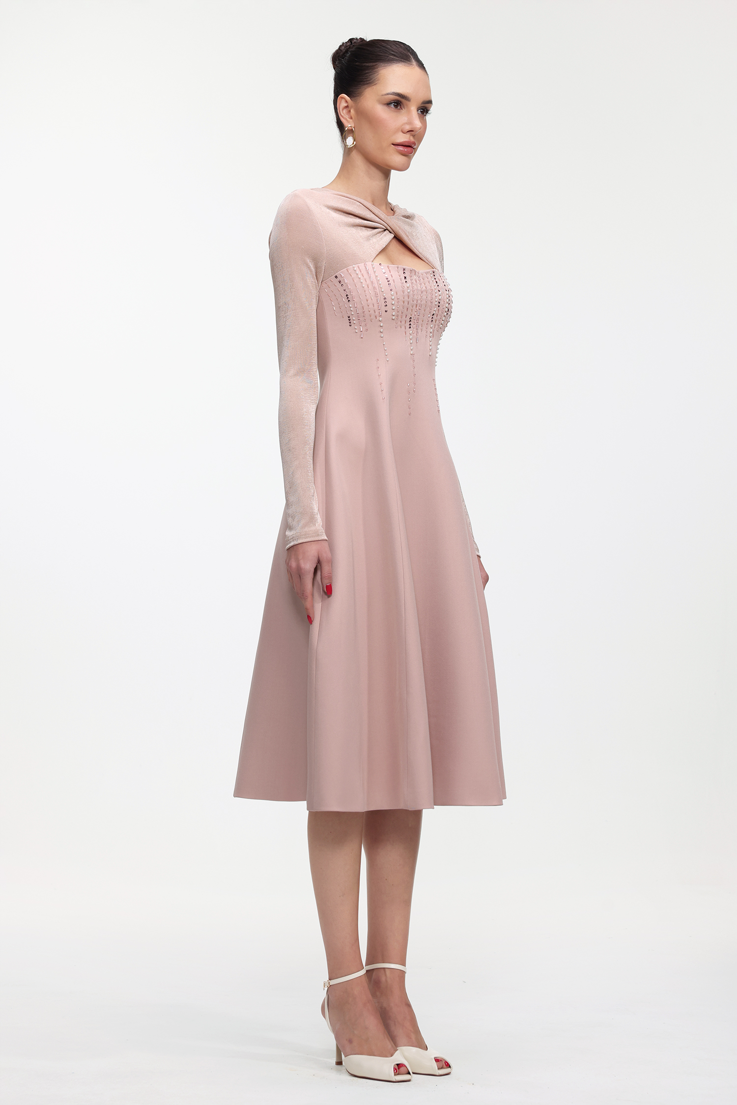 Liama Elegant Tailored Long Sleeve Crystal Woven Maxi Dress