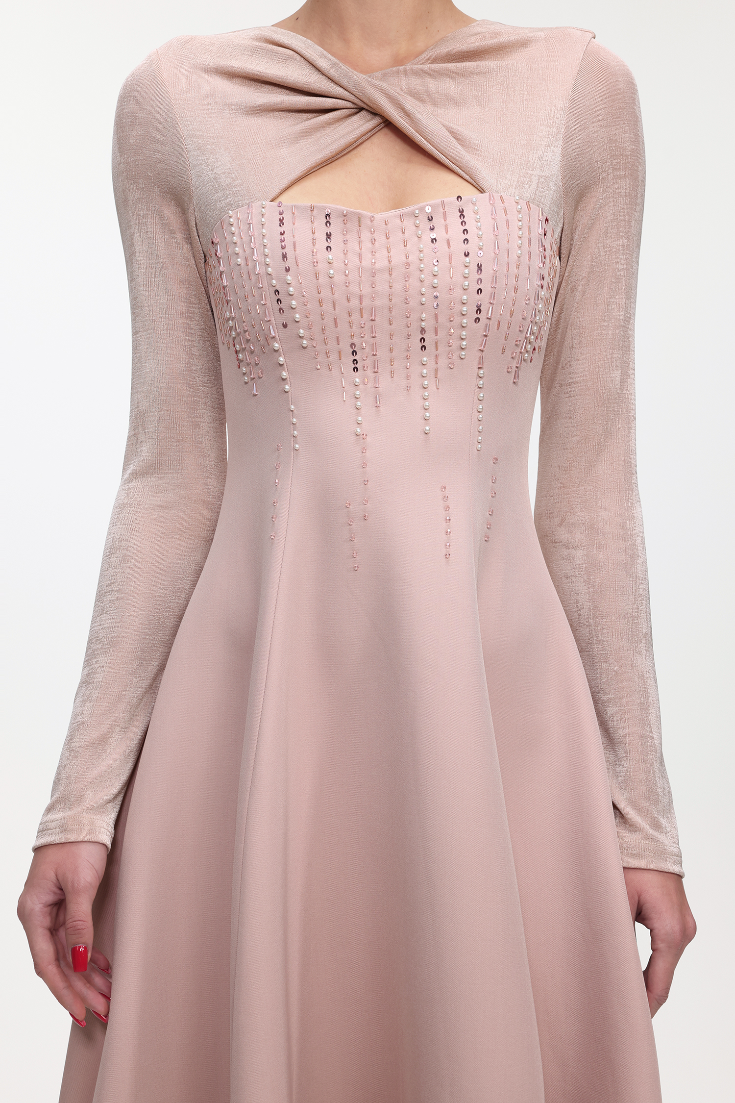 Liama Elegant Tailored Long Sleeve Crystal Woven Maxi Dress