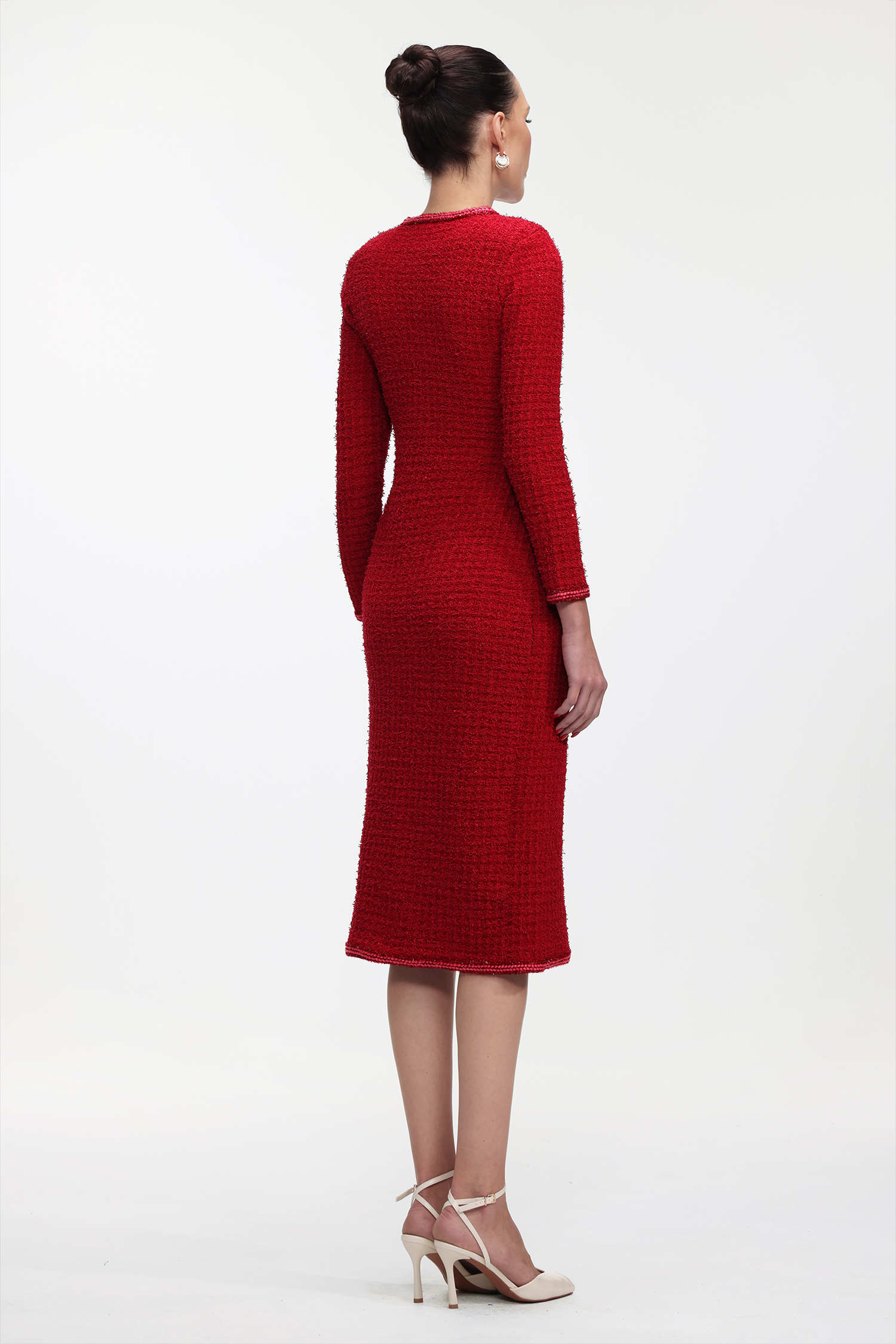 Elsie Glamorous Tailored Long Sleeve Tweed Maxi Dress