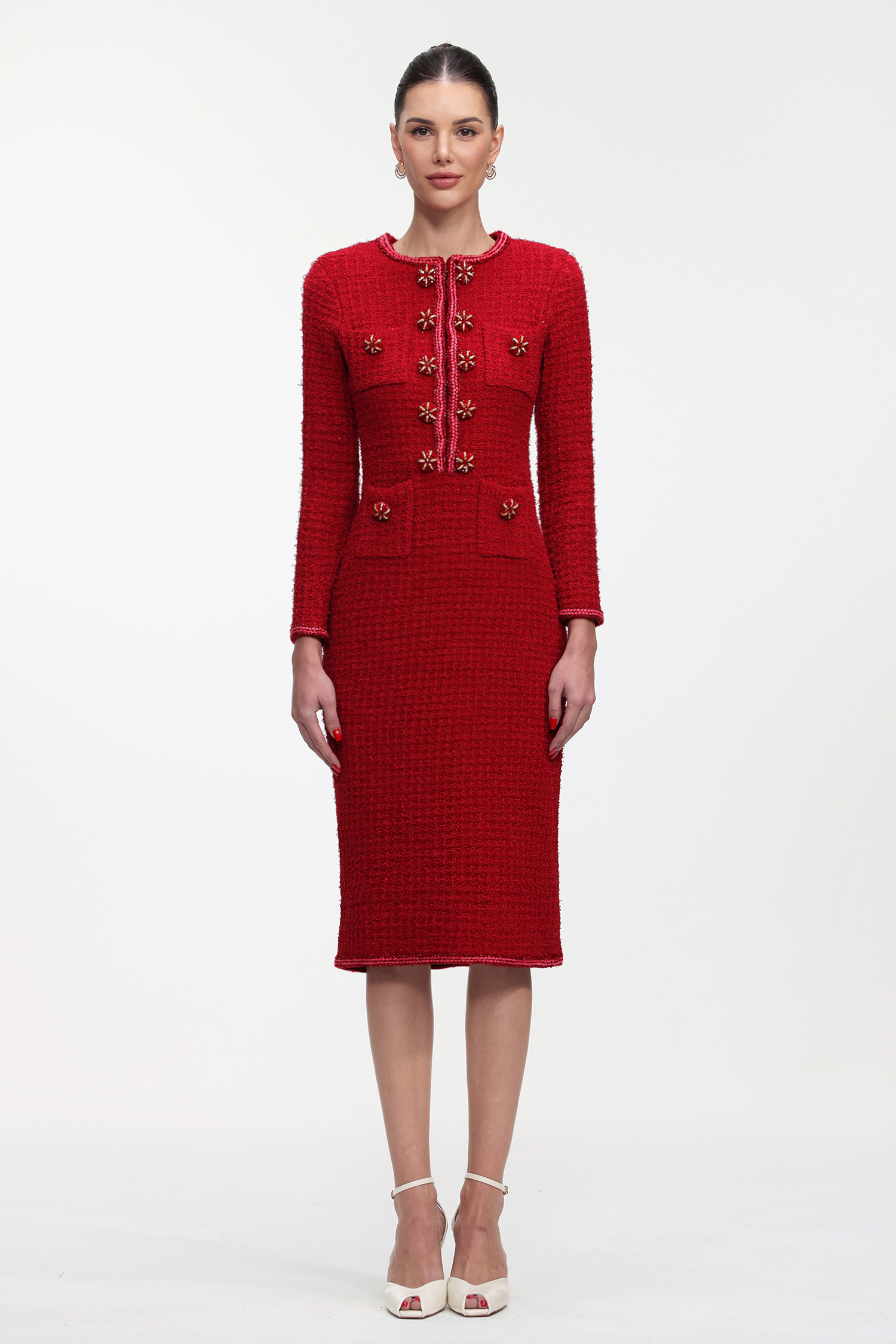 Elsie Glamorous Tailored Long Sleeve Tweed Maxi Dress