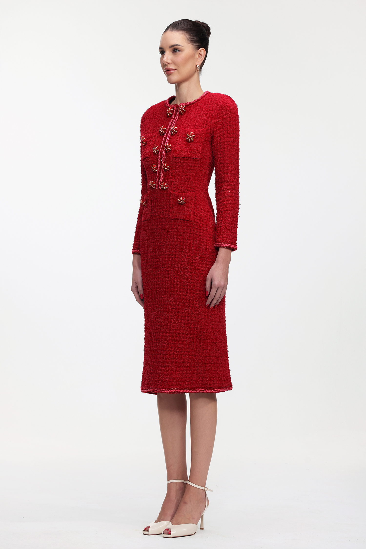 Elsie Glamorous Tailored Long Sleeve Tweed Maxi Dress