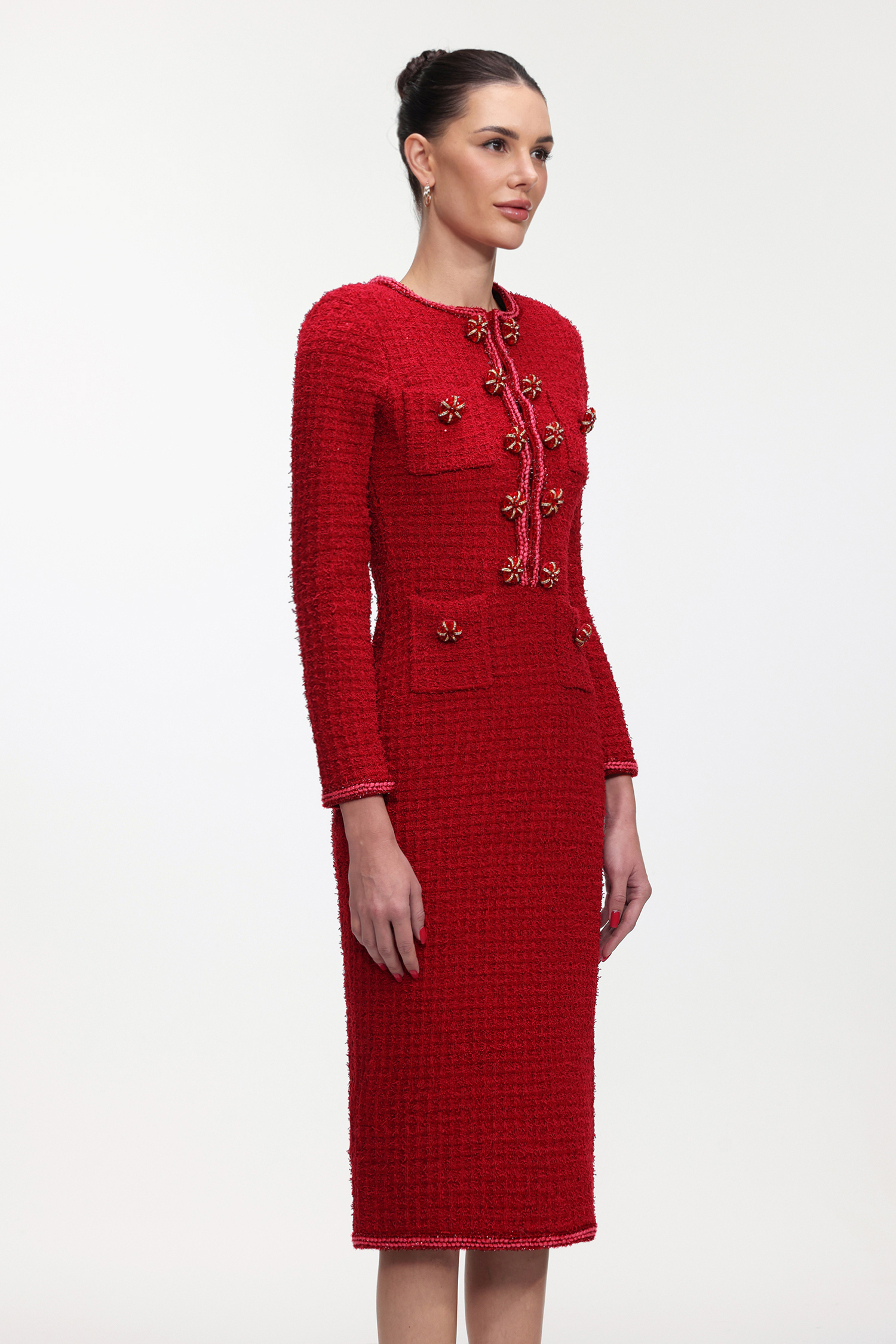 Elsie Glamorous Tailored Long Sleeve Tweed Maxi Dress