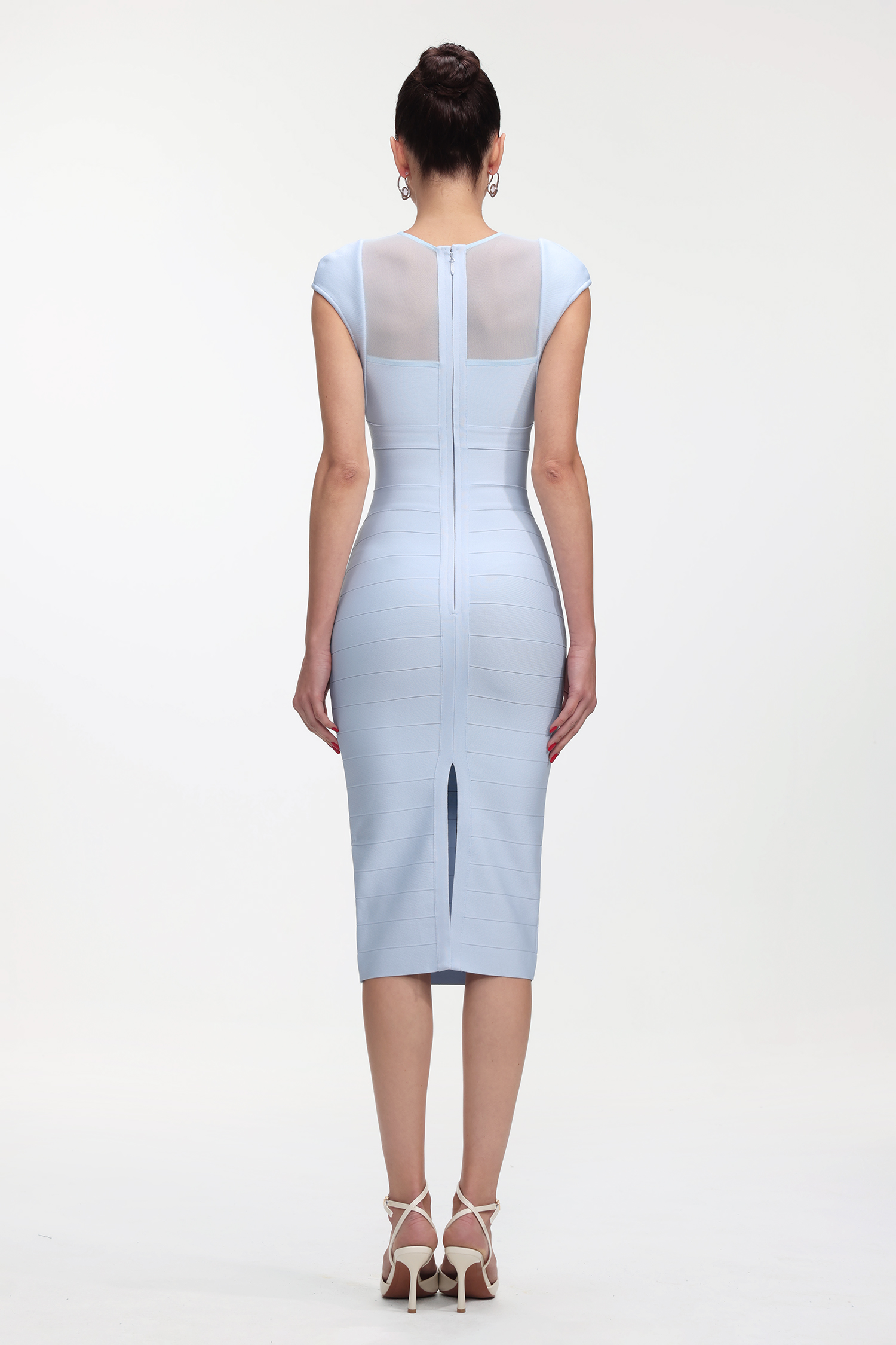 Renaa Classic Contour Sheer Bandage Maxi Dress