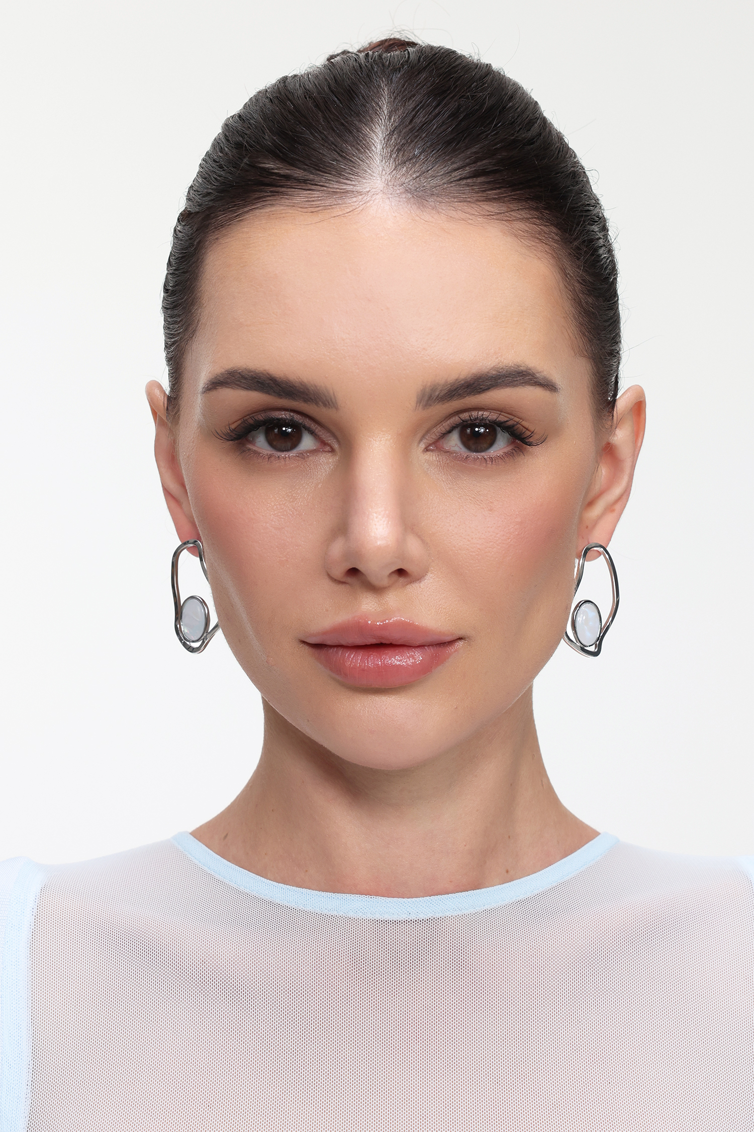 Edmee Hollowed Out Geometry Fritillaria Silver Earrings