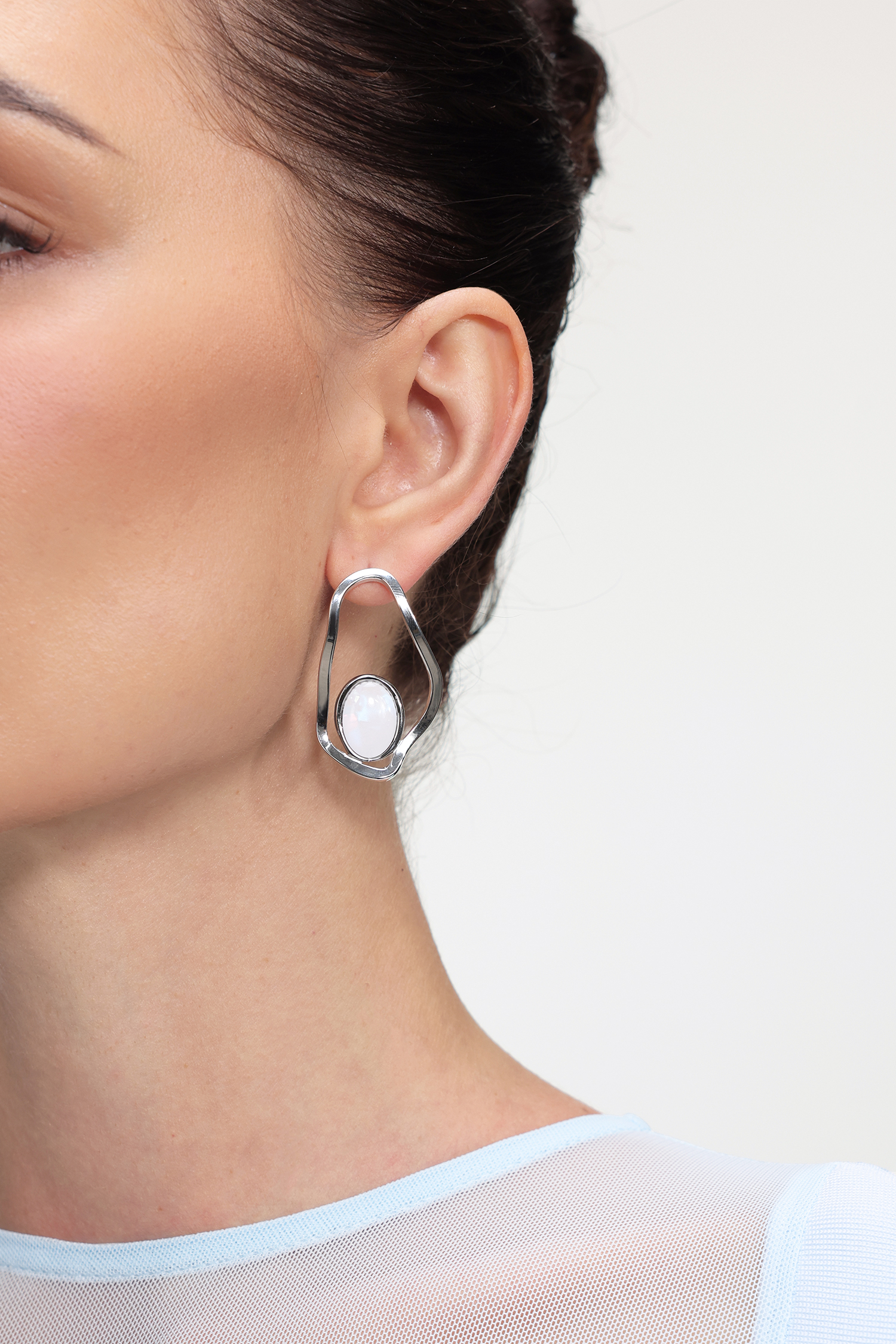 Edmee Hollowed Out Geometry Fritillaria Silver Earrings