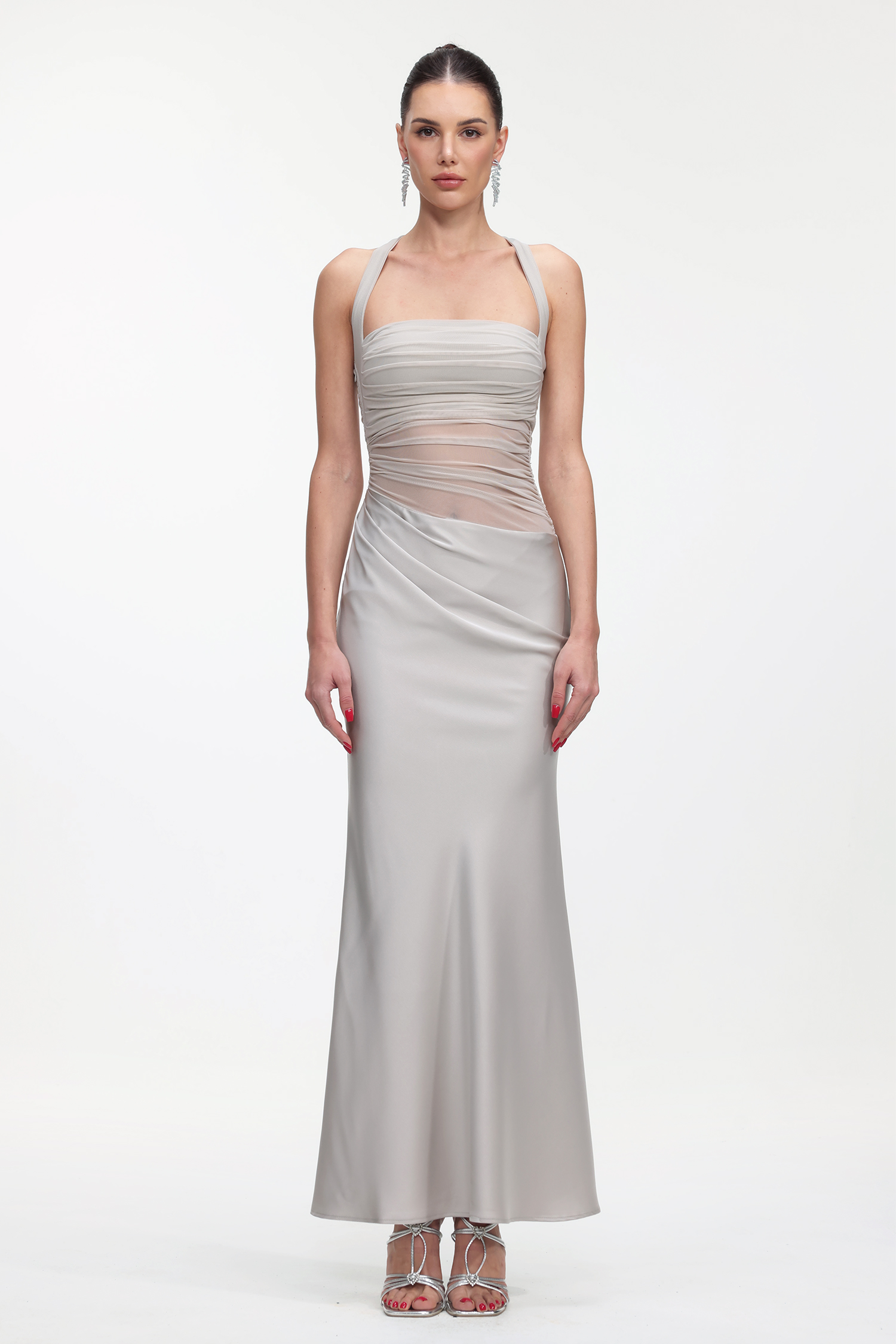 Lala Elegant Cinched Waist Sleeveless Pleated Maxi Dress