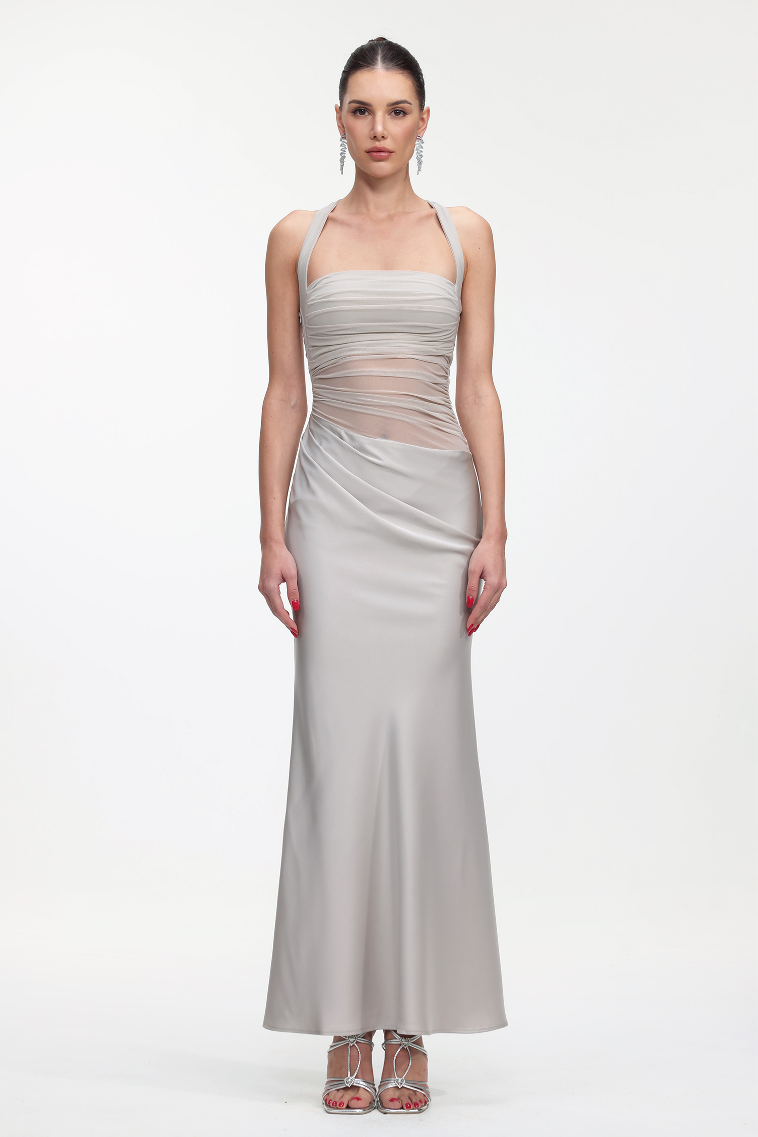 Lala Elegant Cinched Waist Sleeveless Pleated Maxi Dress