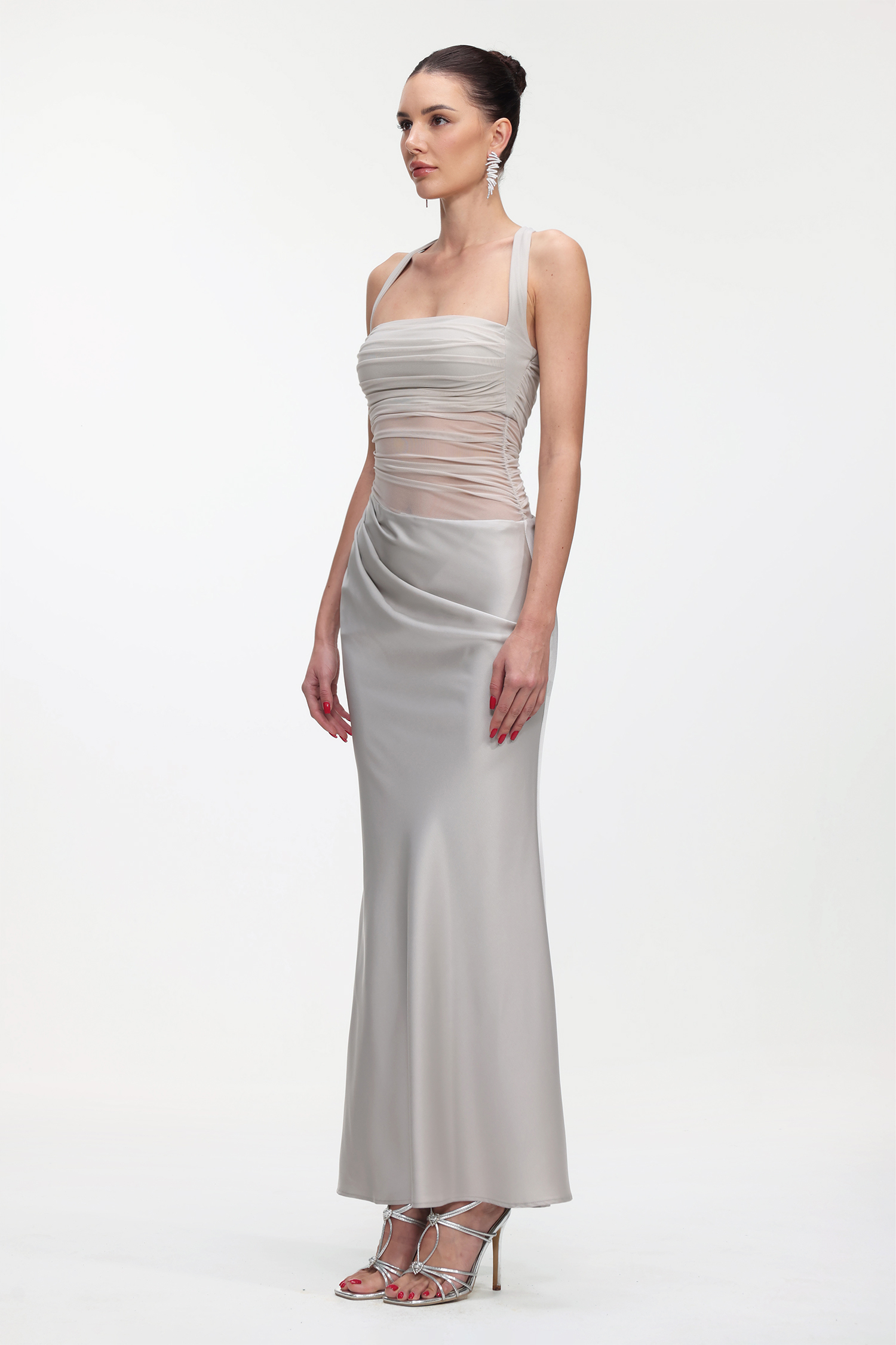 Lala Elegant Cinched Waist Sleeveless Pleated Maxi Dress