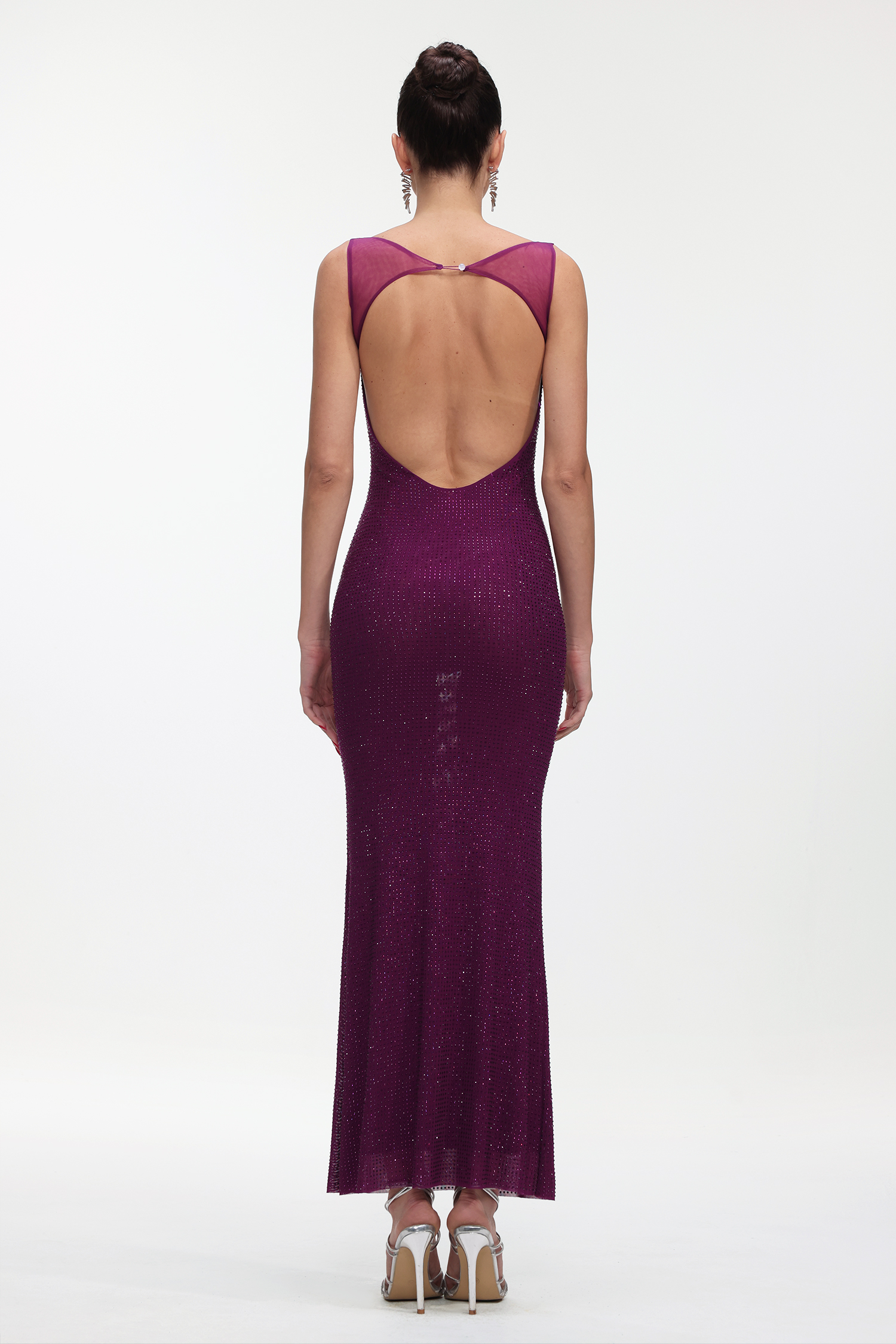 Pillose Diamond Backless Purple Maxi Dress